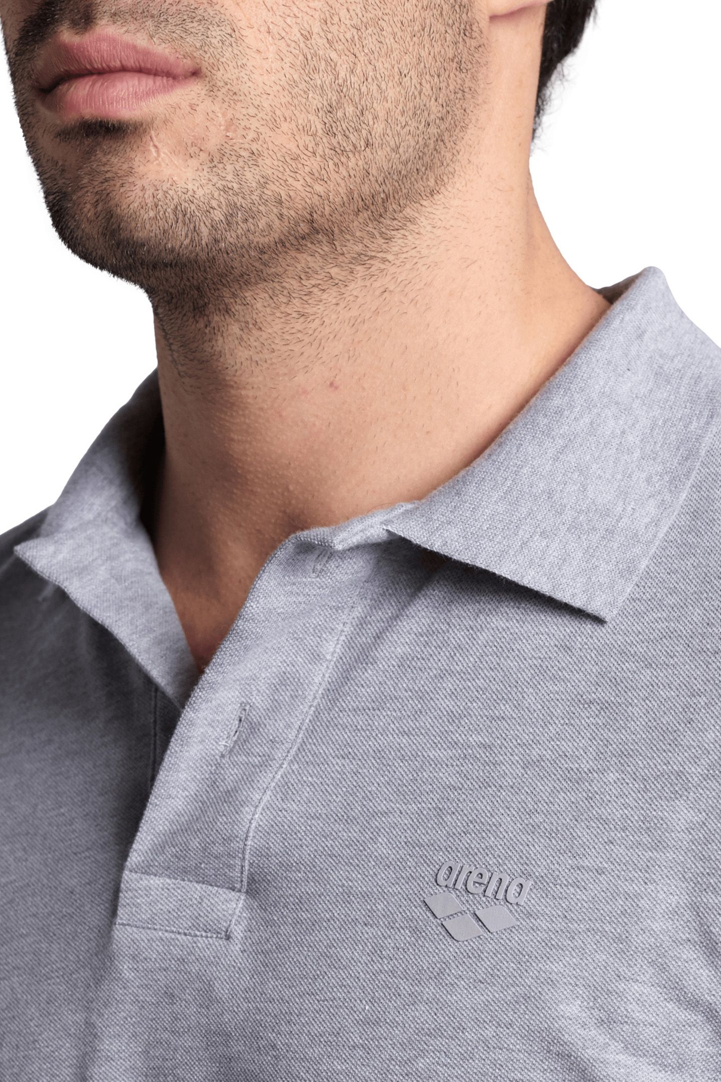 MEN'S POLOSHIRT SOLID COTTON PIQUET MEDIUM GREY HEATHER-WHIT 4