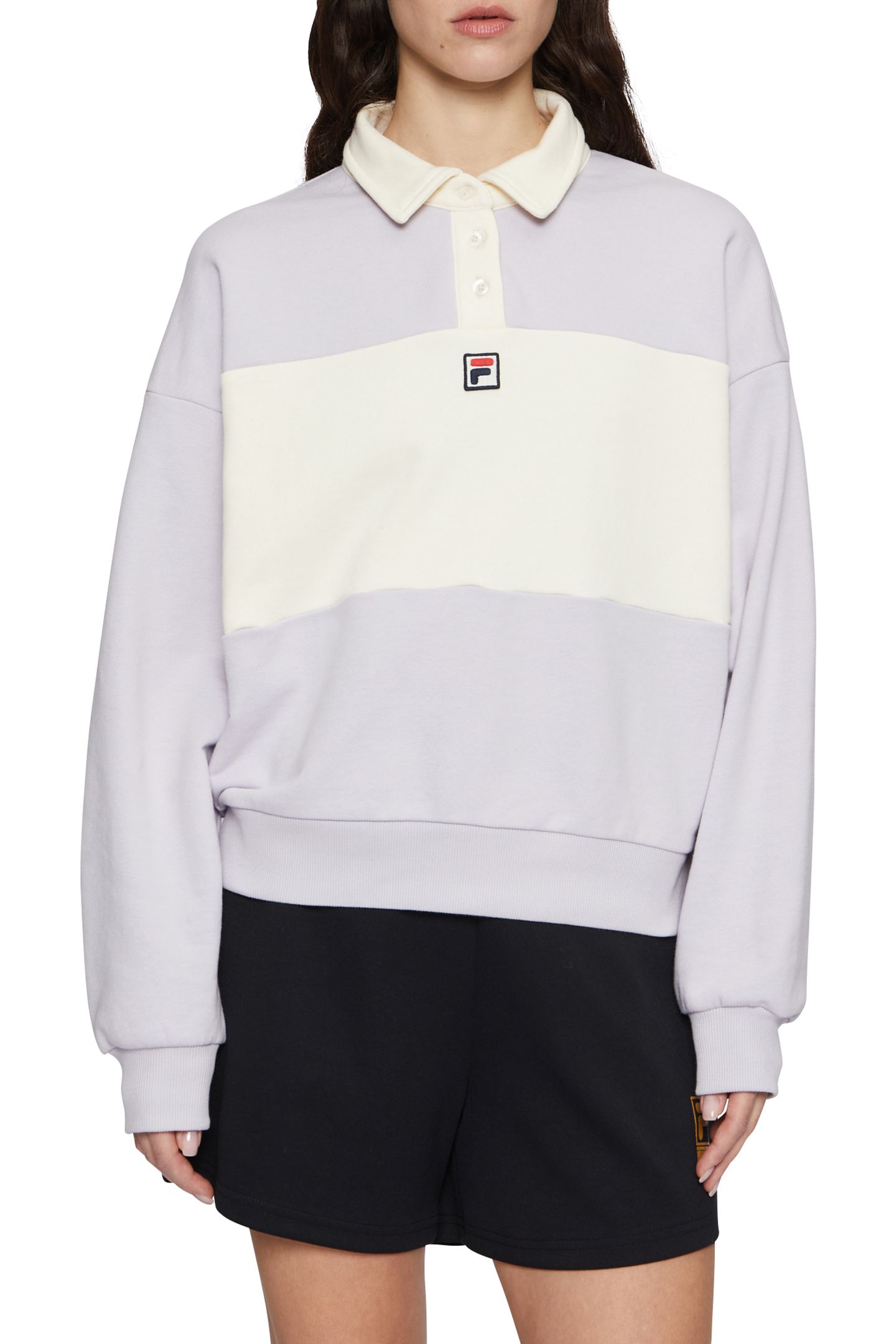 LANGOGNE OVERSIZED CROPPED POLO SWEAT THISTLE-ANTIQUE WHITE 1