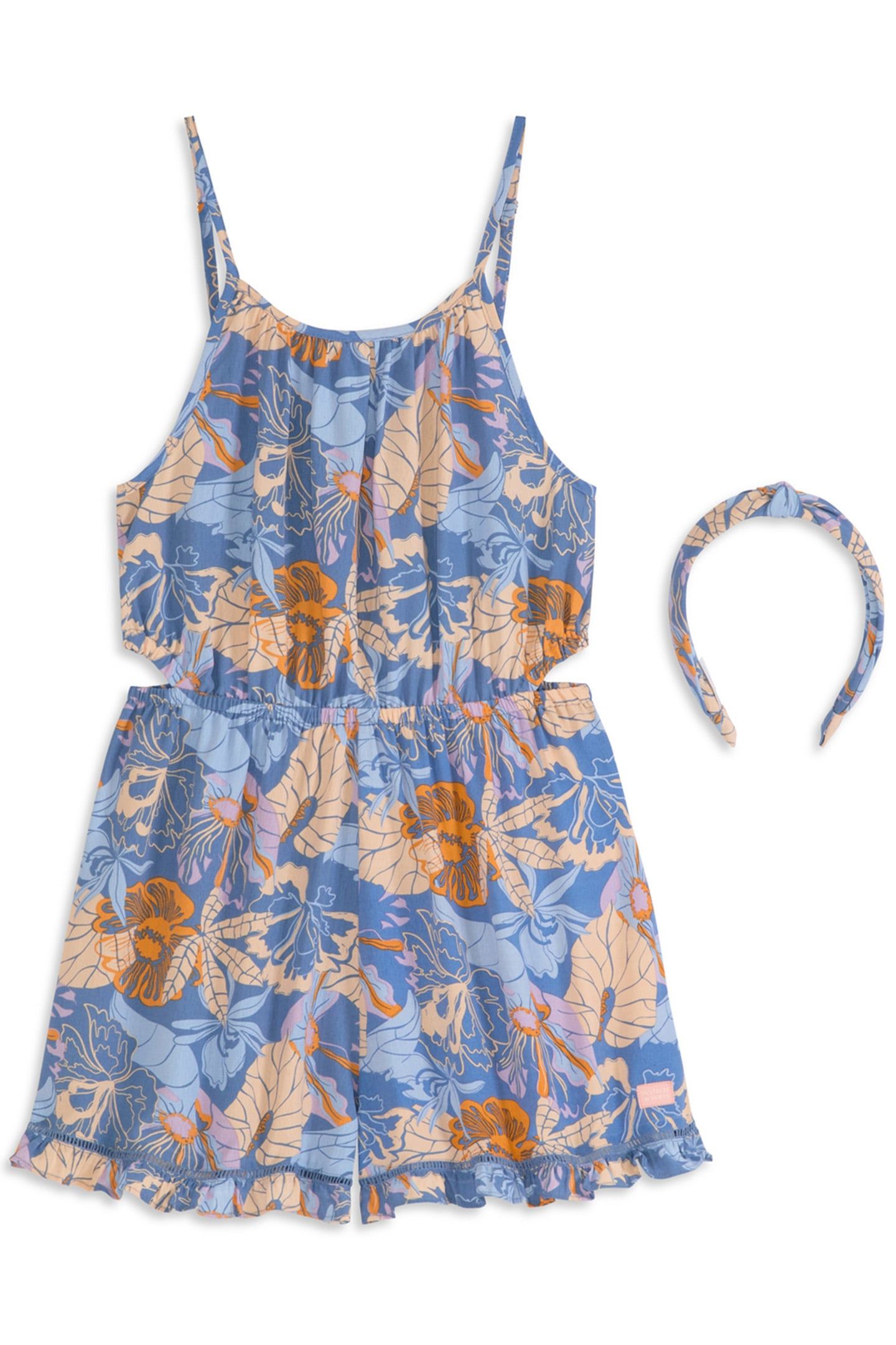 GIRLS S&S 2 PC ROMPER AND HEADBAND SET BLUE/GREY 1