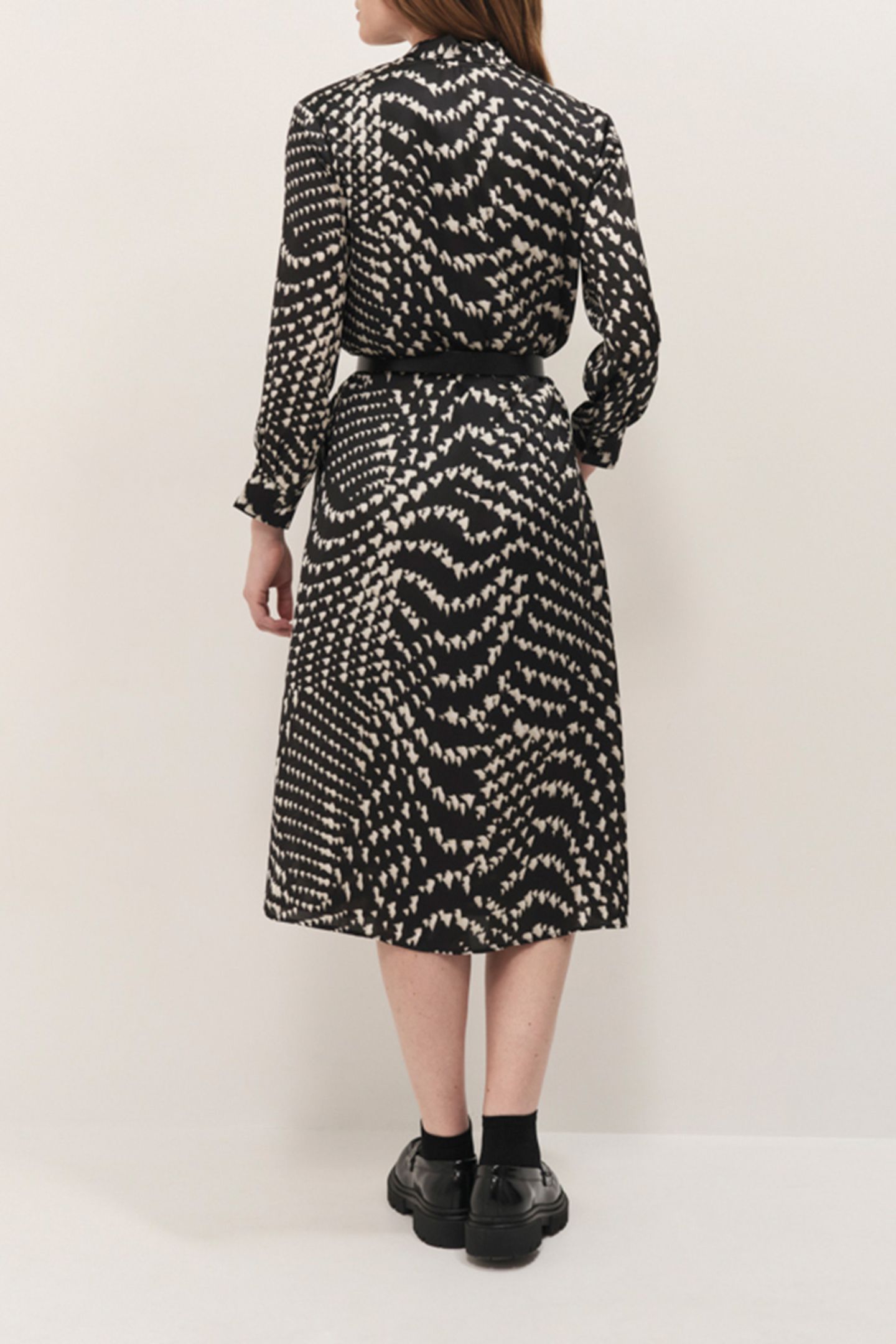 ROUBEN - BLACK LONG SHIRT DRESS WITH OPTICAL PRINT 2