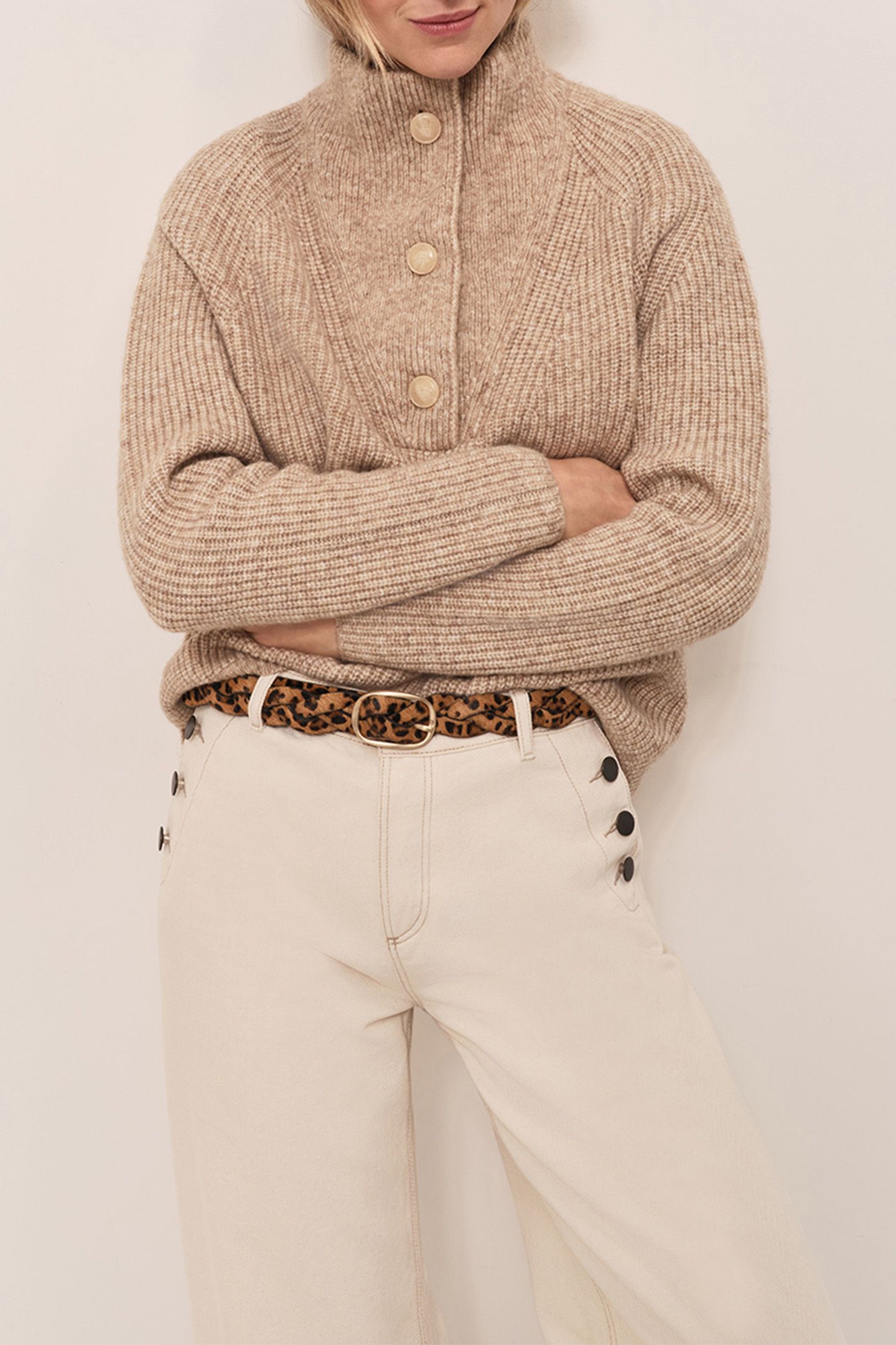 TRINITE - KNITTED SANDCASTLE JUMPER WITH BUTTONED TRUCKER NE 1