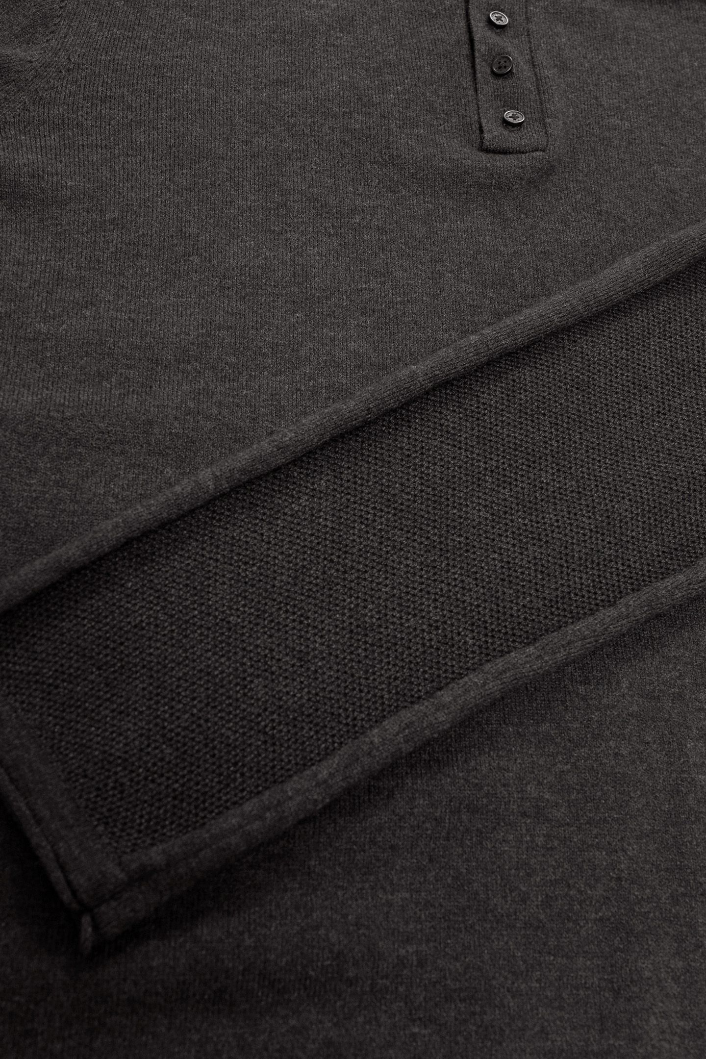CHARCOAL KNIT BUTTON-NECK SWEATER WITH ROLLED EDGES 7