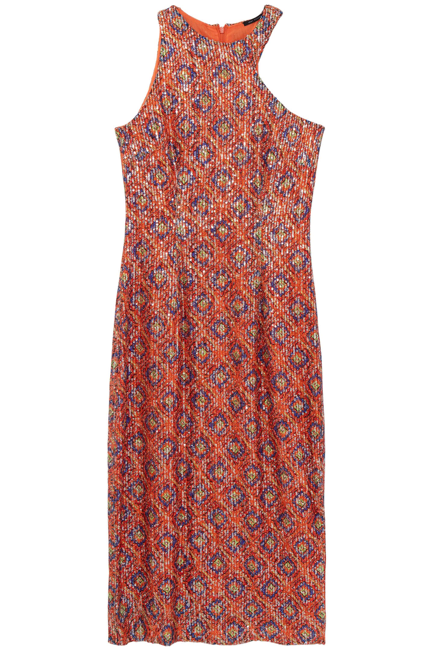 SEQUIN-EMBROIDERED ARABESQUE PRINT MELON MIDI DRESS FOR WOME 3