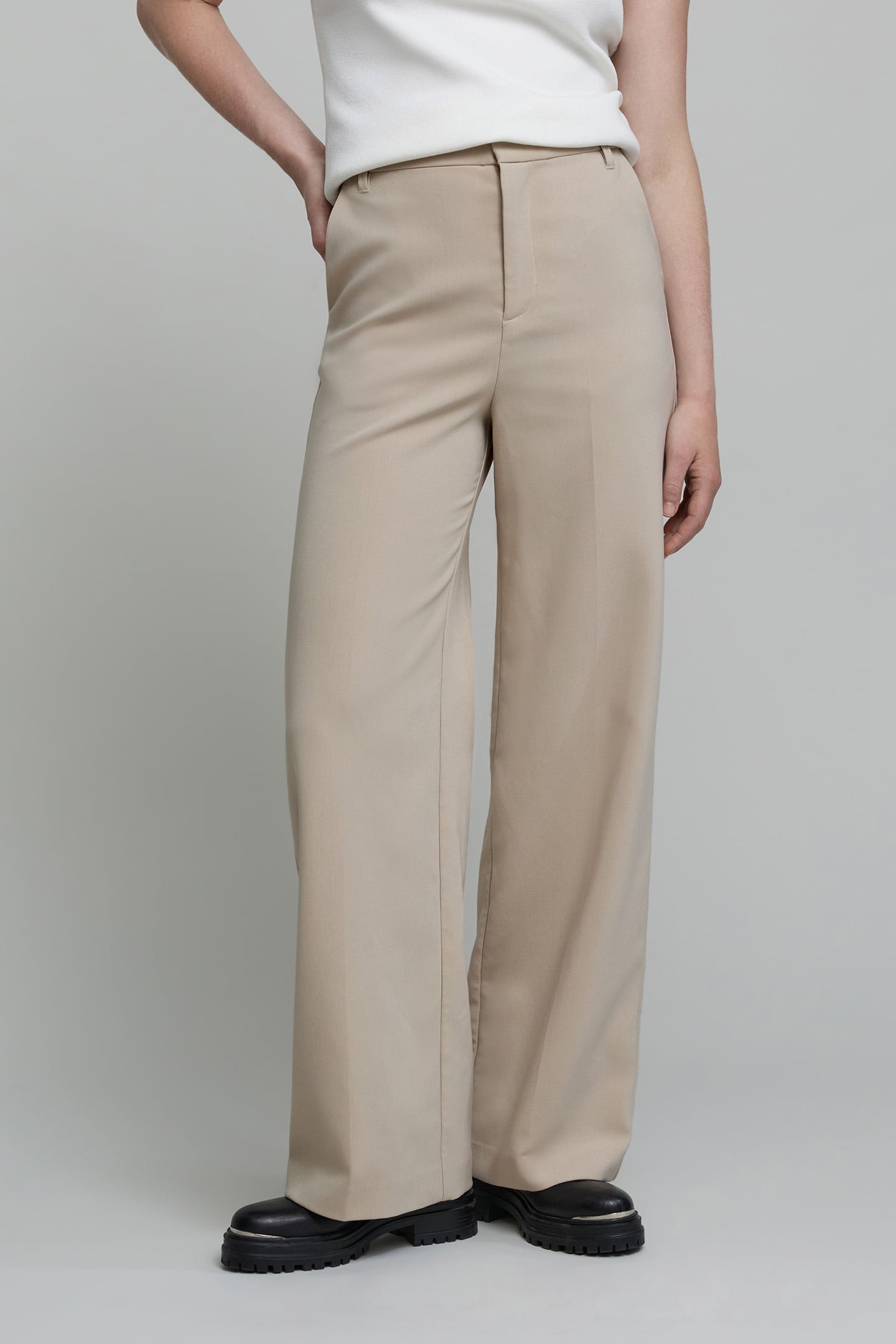 BEIGE RECYCLED POLYESTER SUIT PANTS 1