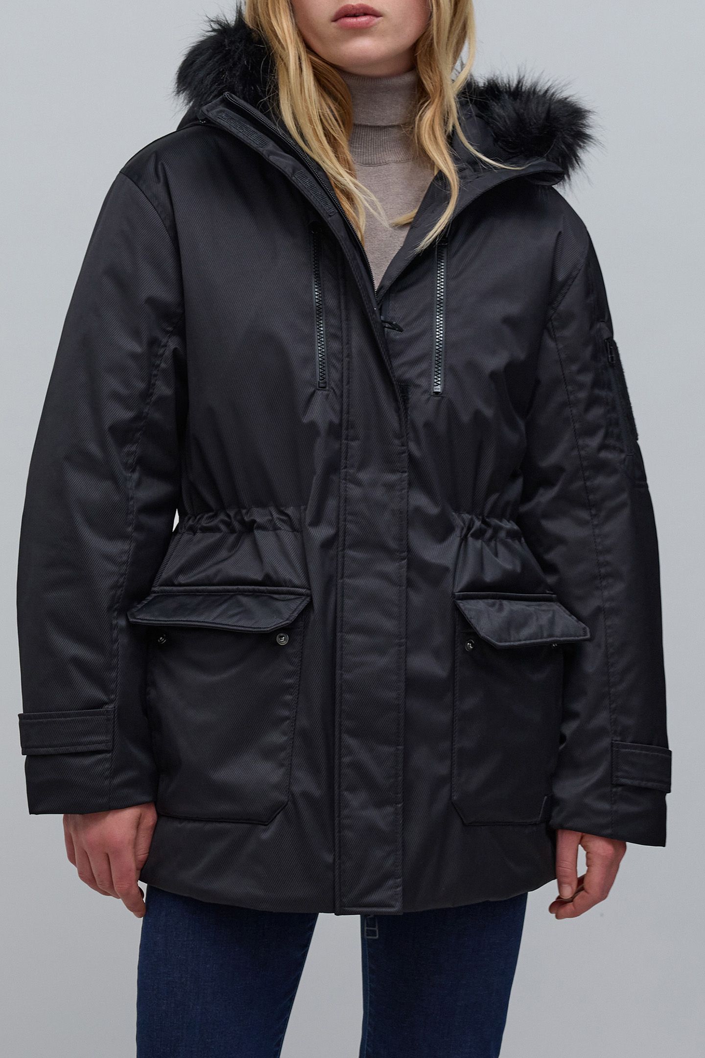 BLACK STRIPED PARKA 1
