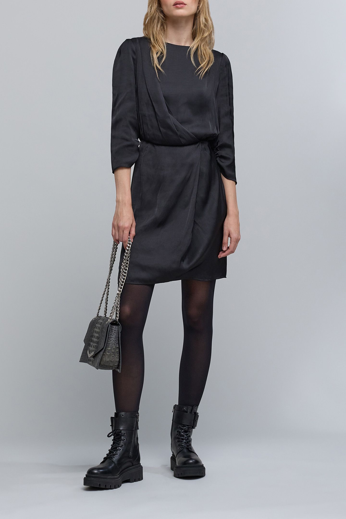 BLACK CRUMPLED LACE BACK DRESS 4