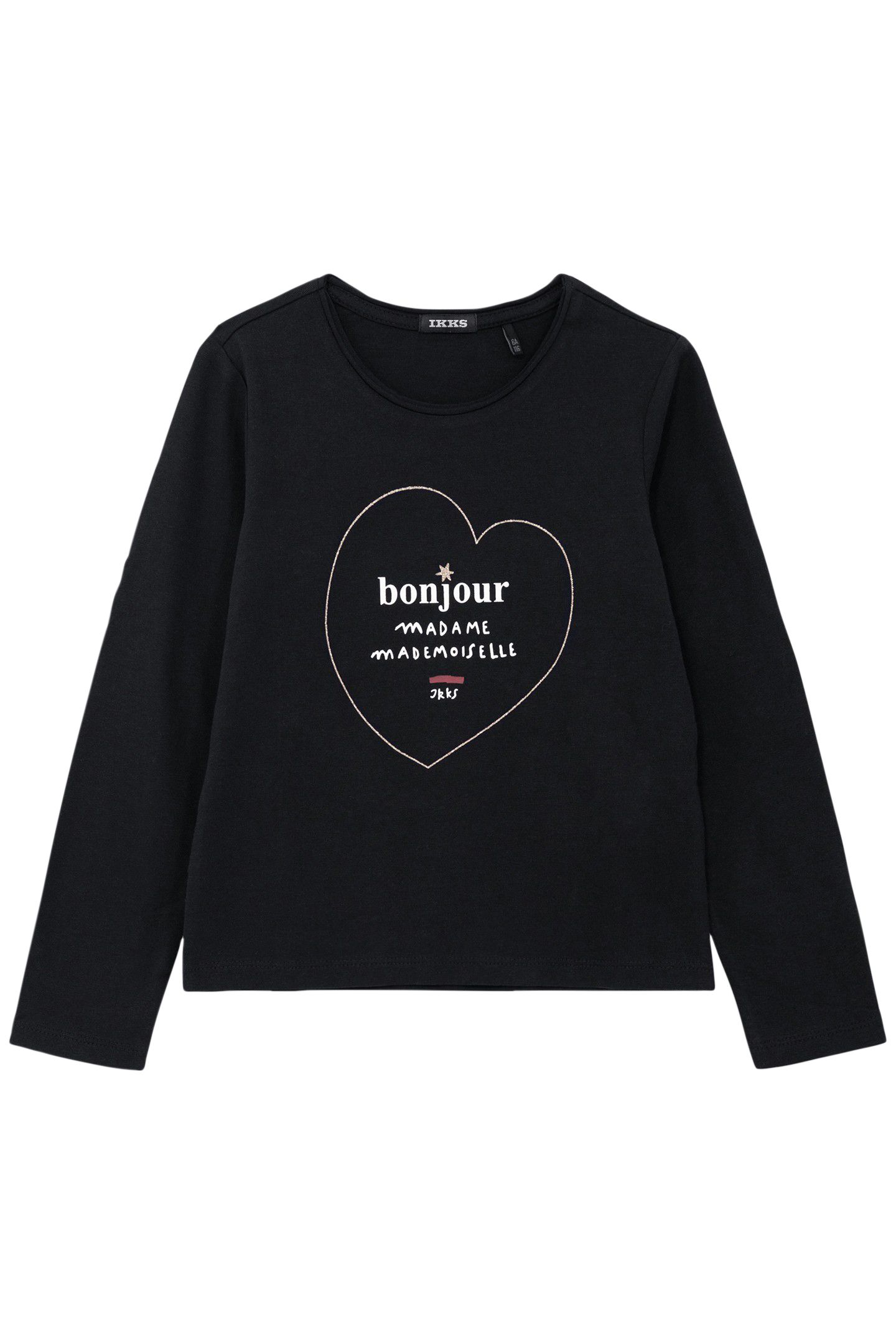 BLACK T-SHIRT ORGANIC COTTON GOLD HEART AND MESSAGE GIRL 1