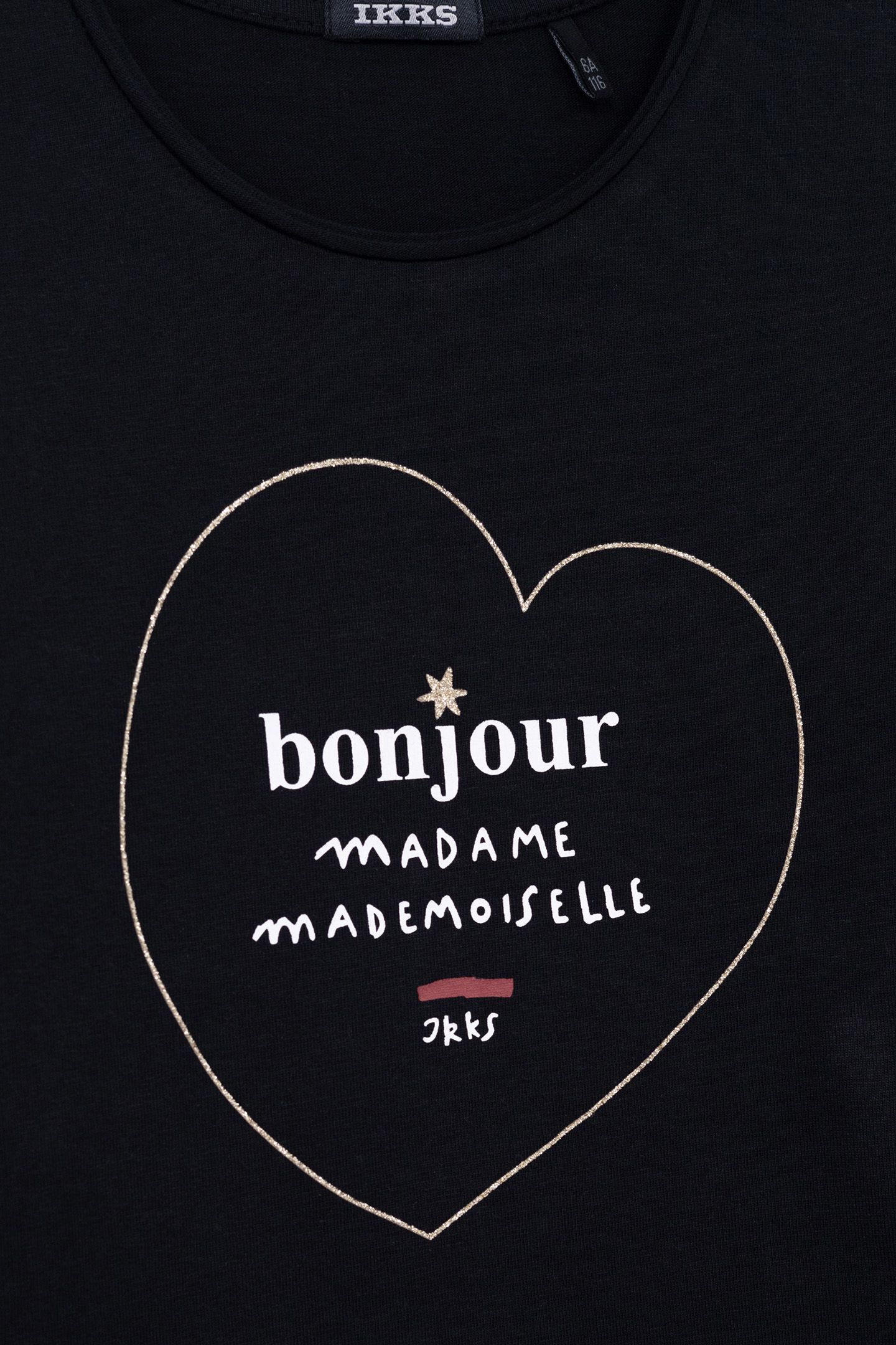 BLACK T-SHIRT ORGANIC COTTON GOLD HEART AND MESSAGE GIRL 3