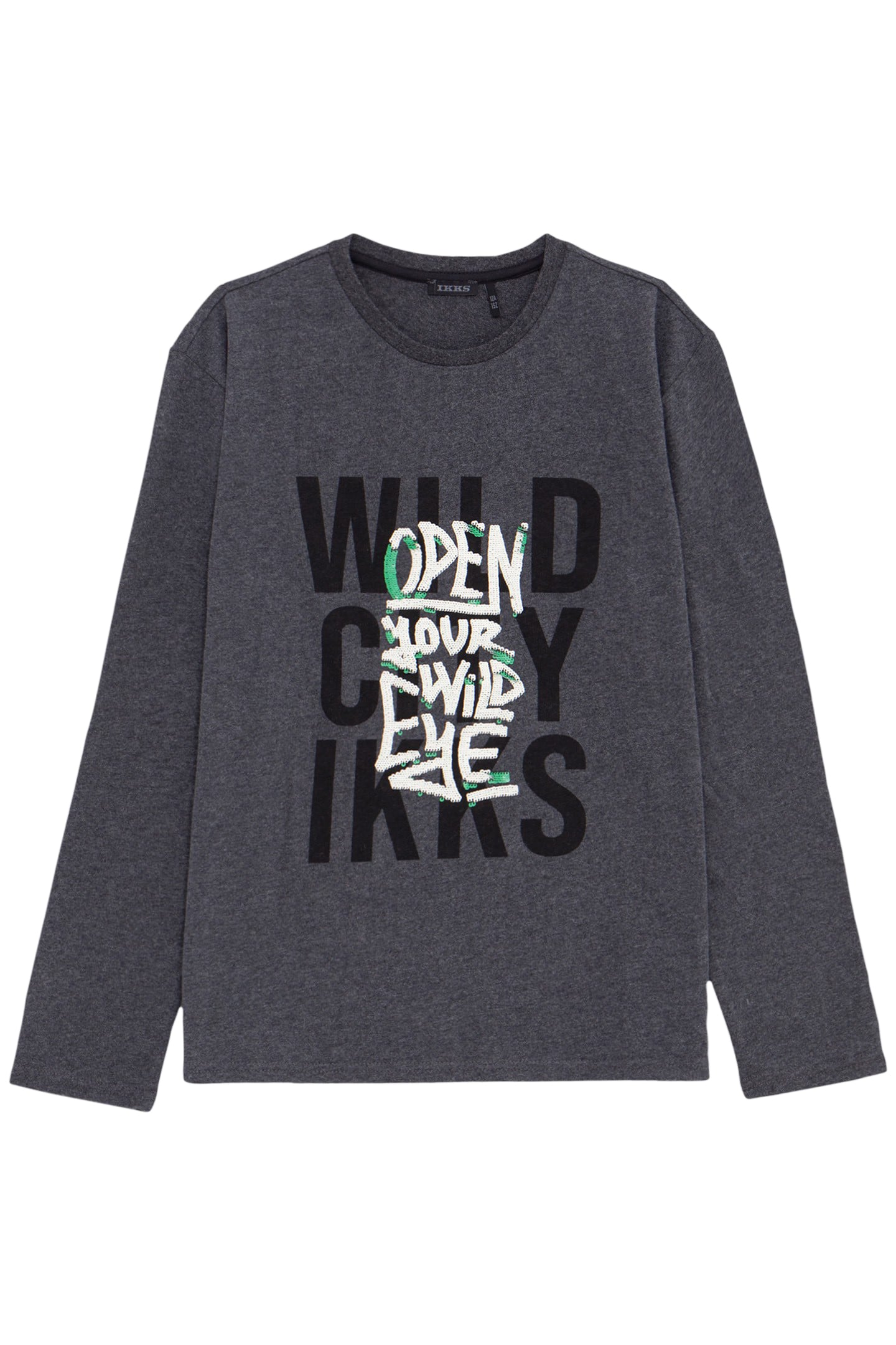 BOY'S GREY MESSAGE PRINT T-SHIRT WITH SEQUINS EMBROIDERY 1