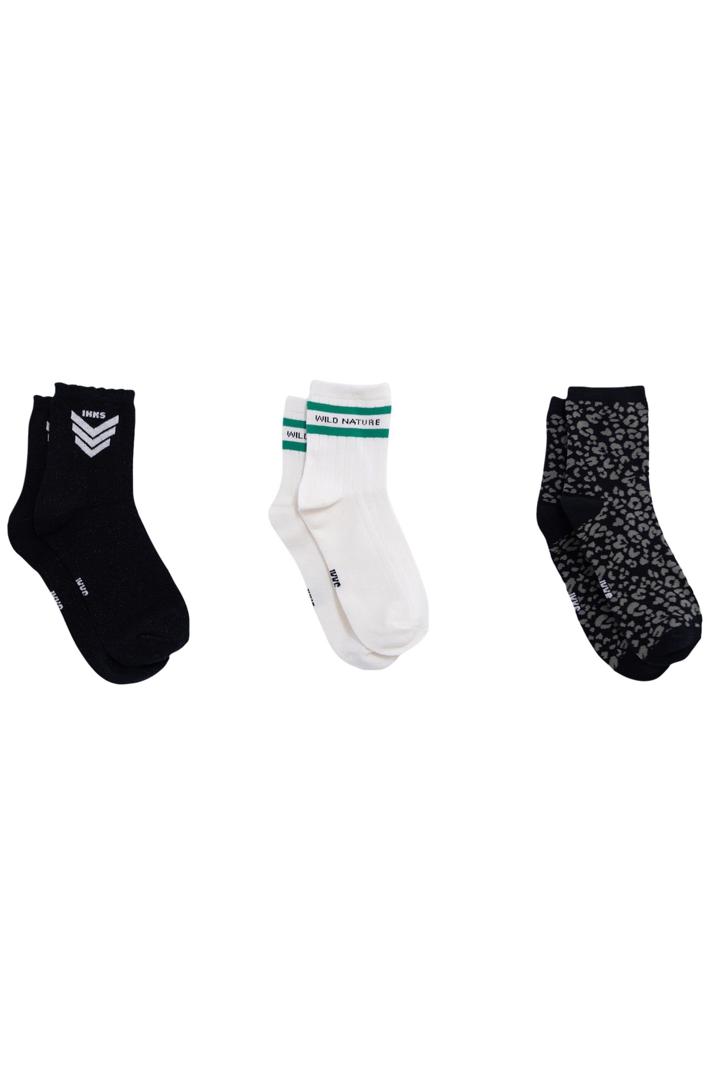GIRL'S BLACK GLITTER, ECRU AND LEOPARD SOCKS 2