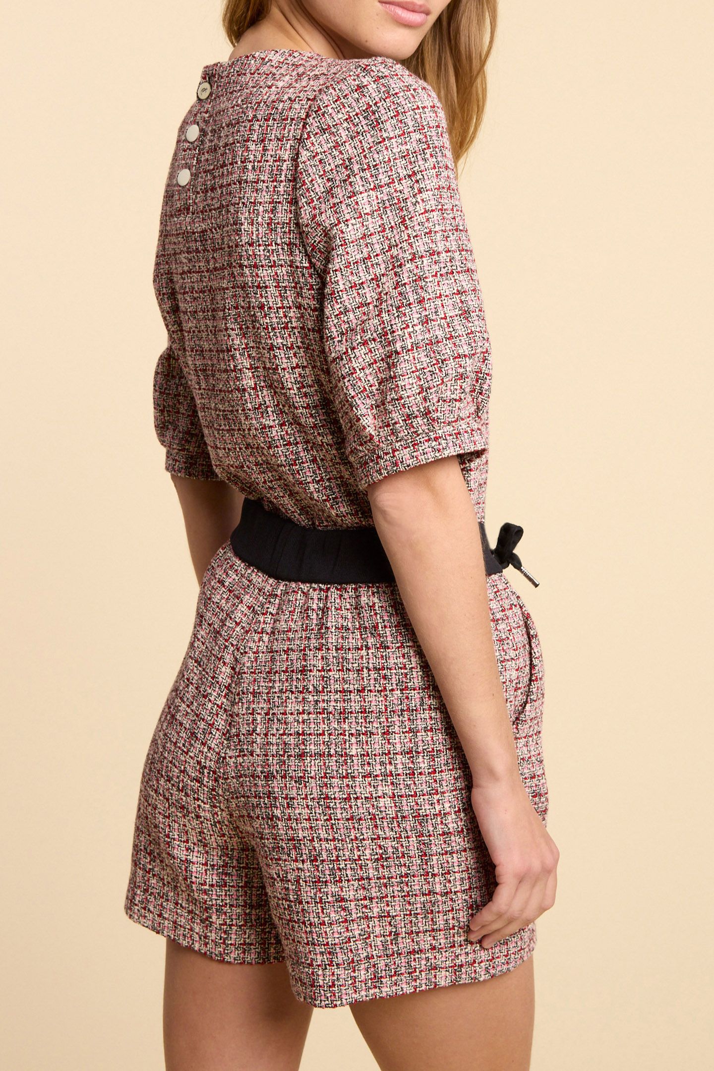 RED DECORATIVE TWEED-STYLE SHORTS 2