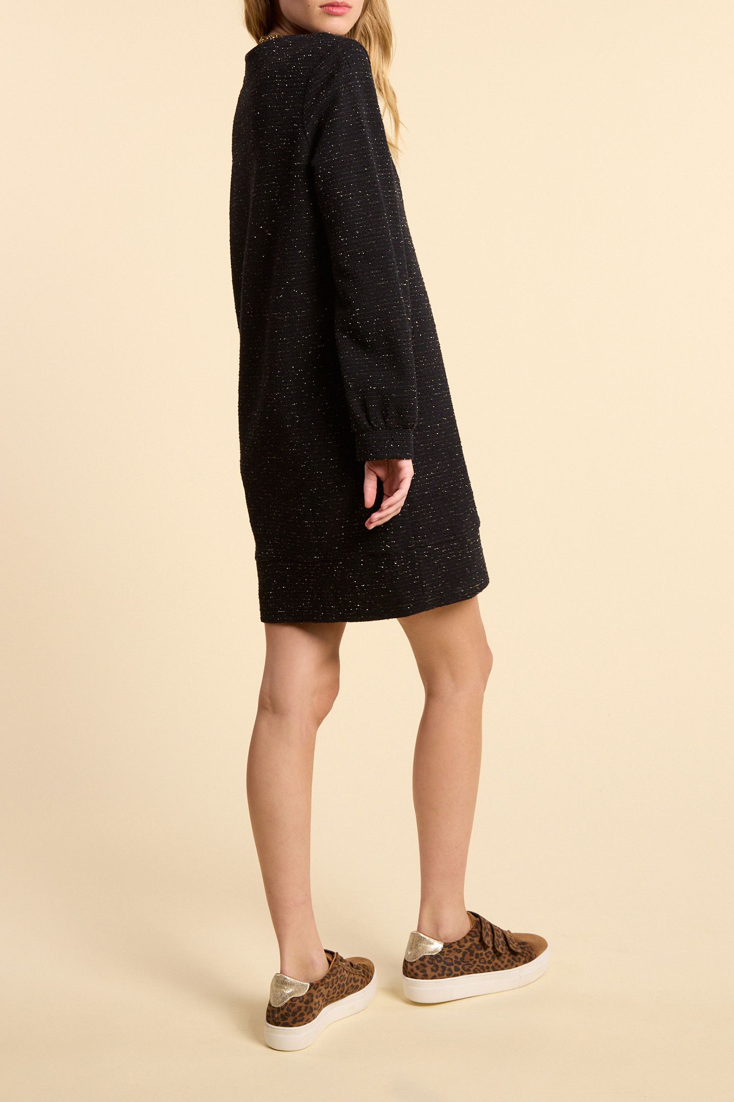 BLACK KNIT DRESS WITH GOLD STRIPES 2