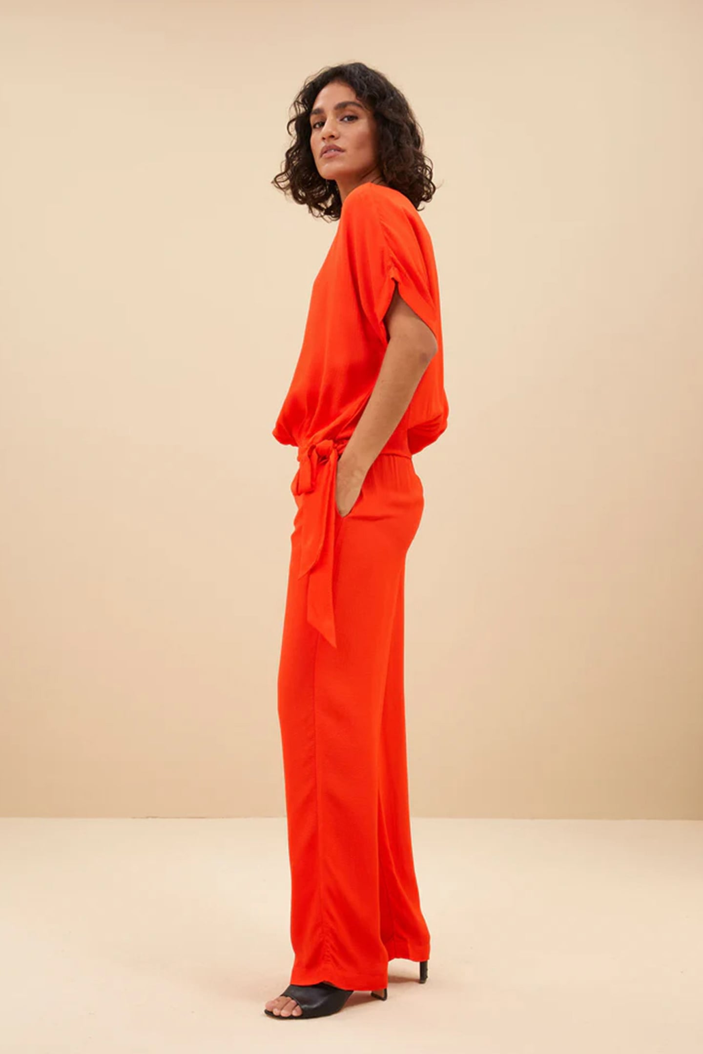 ROBYN SATIN STRIPE PANT BRIGHT POPPY 3