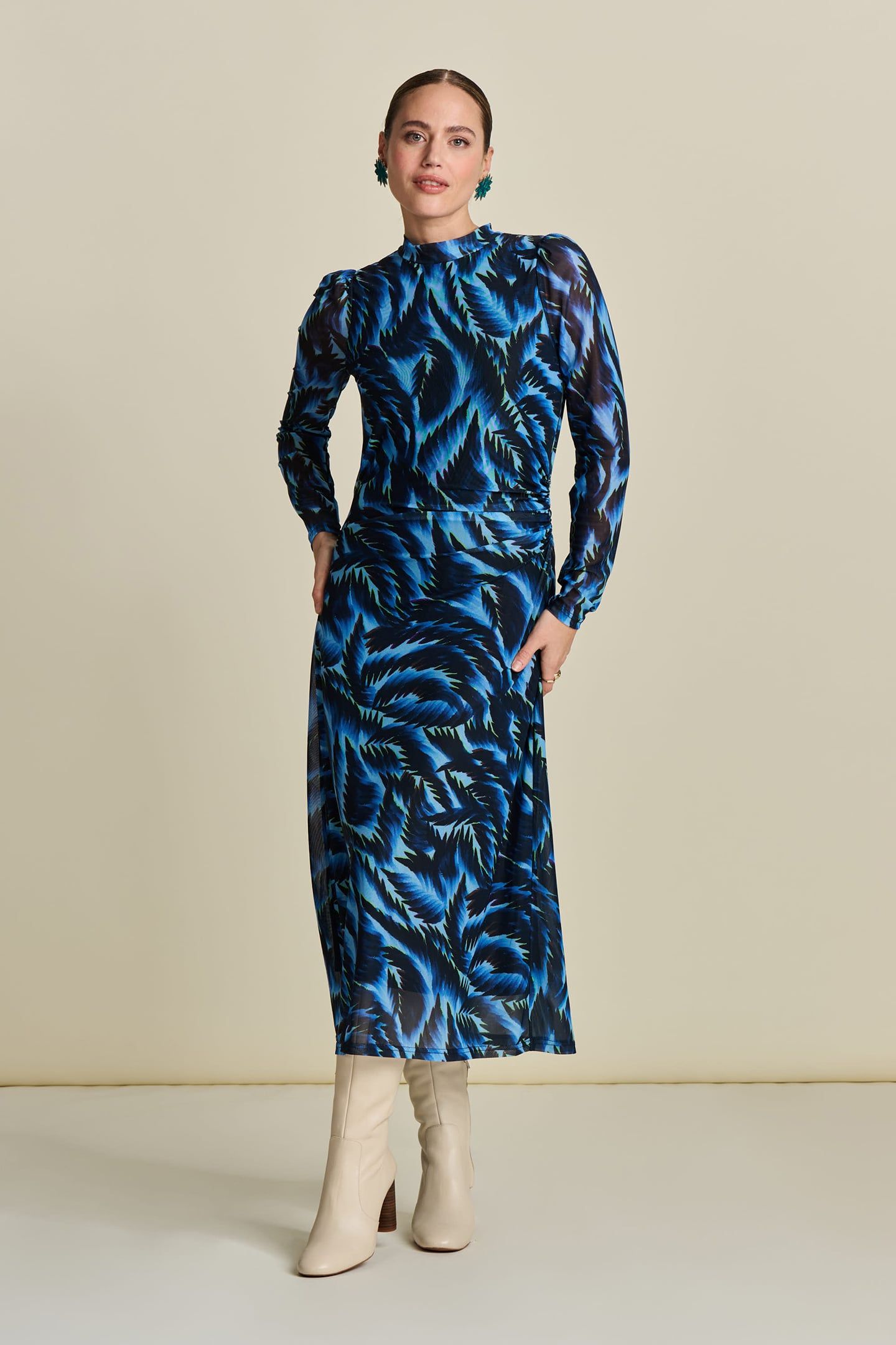 DRESS - FEATHERS BLUE MESH 1