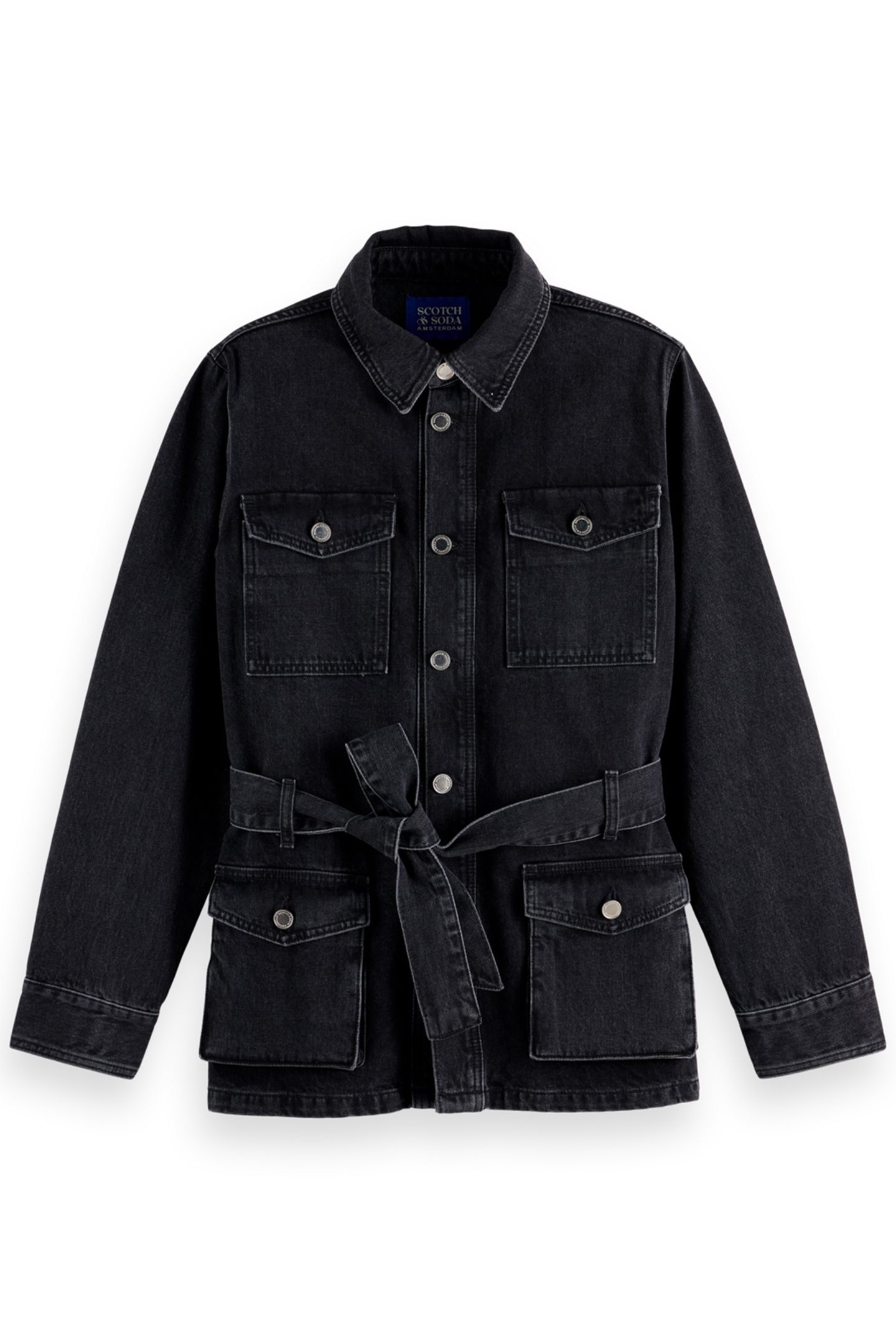 WORKED OUT BLACK CARGO DENIM JACKET WITH BELT CITY BUZZ 1