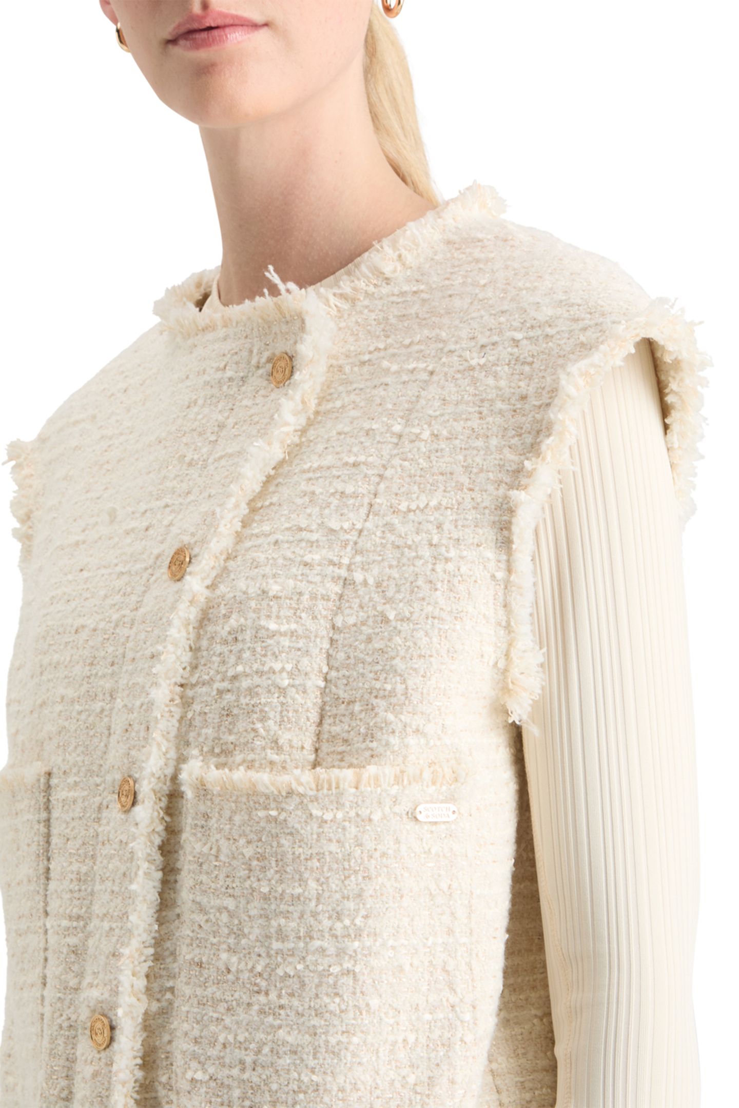 BOUCLE TWEED COLLARLESS GILET SOFT ICE MELANGE 7