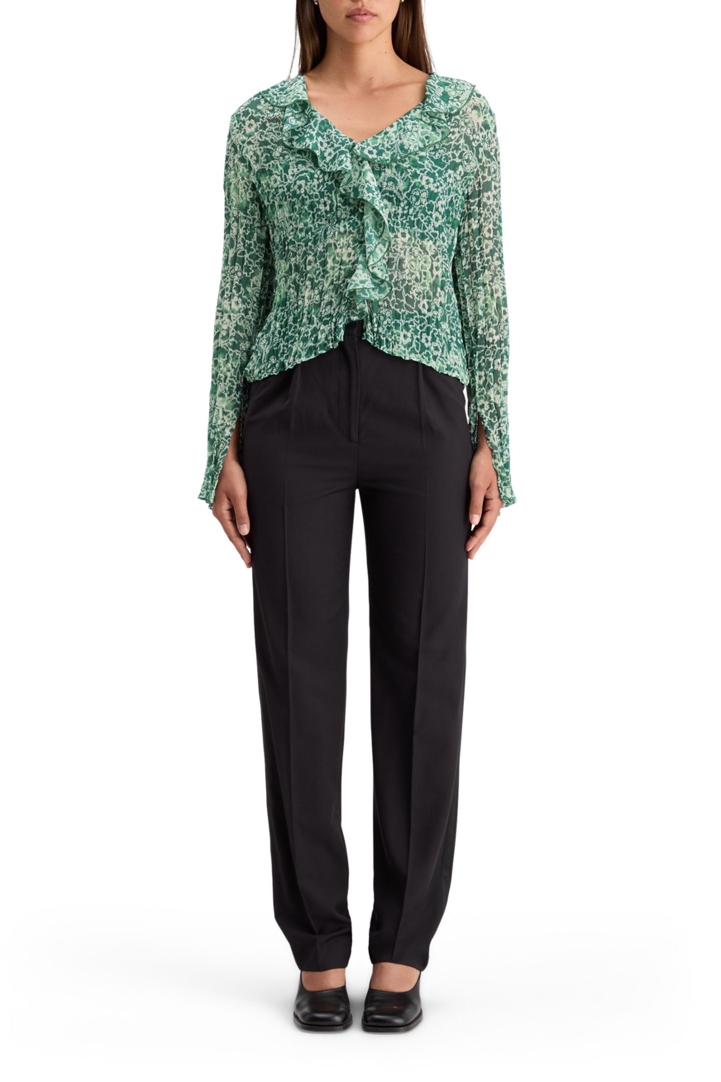 RUFFLED TOP SHIBORI FLORAL GREEN 3