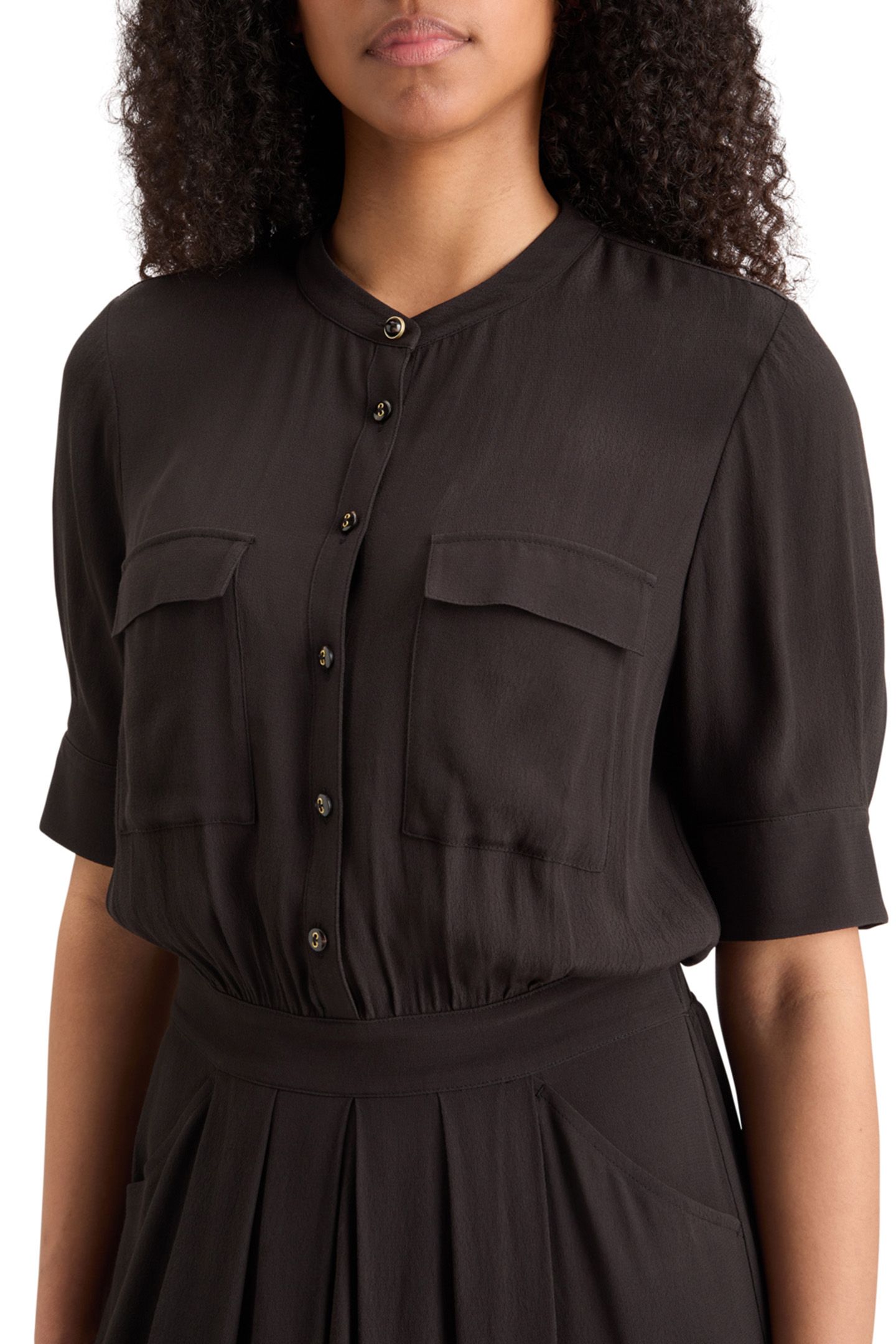 CREPE MIDI DRESS WITH CHEST POCKETS EVENING BLACK 7