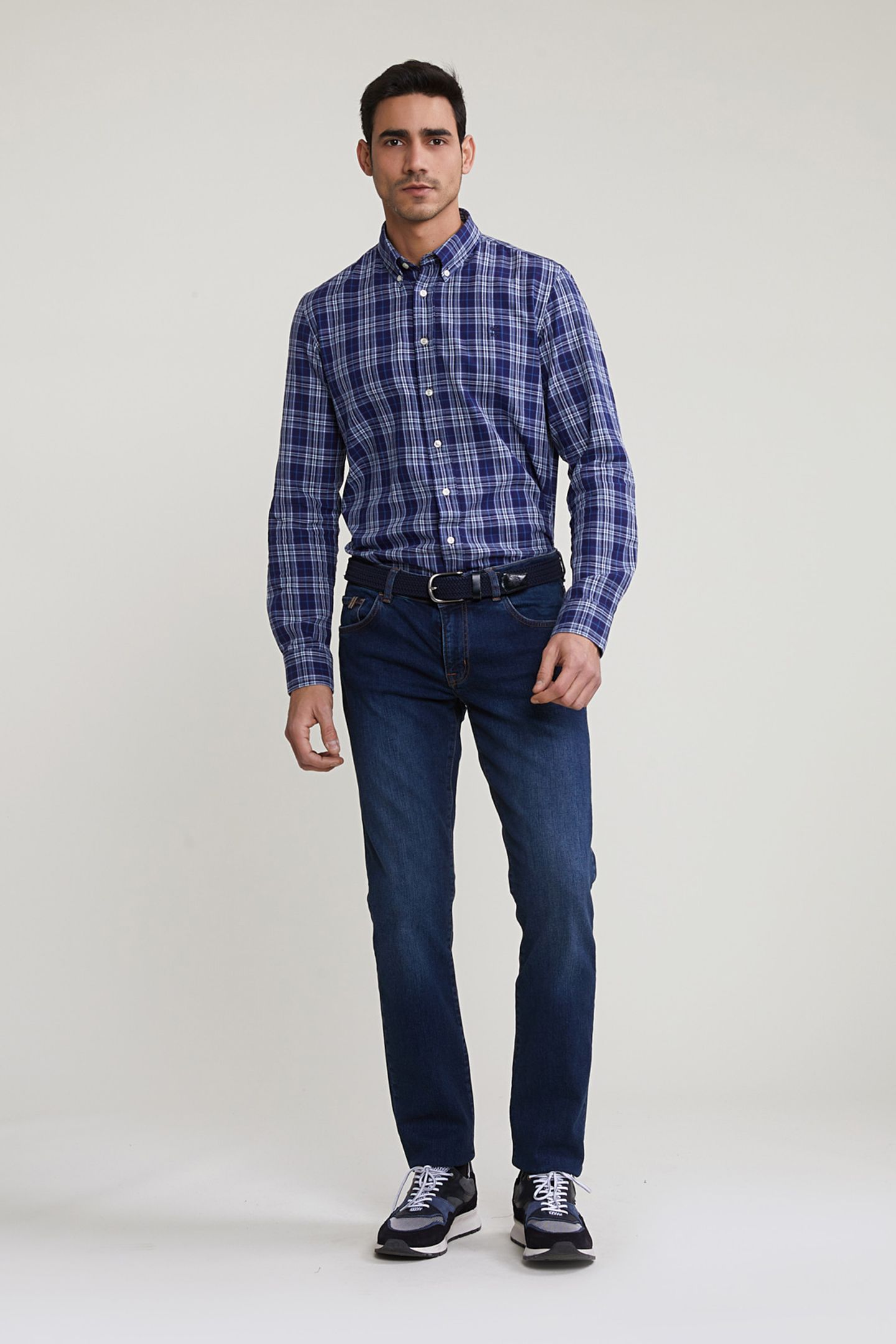 CUSTOM FIT CHECKED SHIRT BLUE/GREY 3