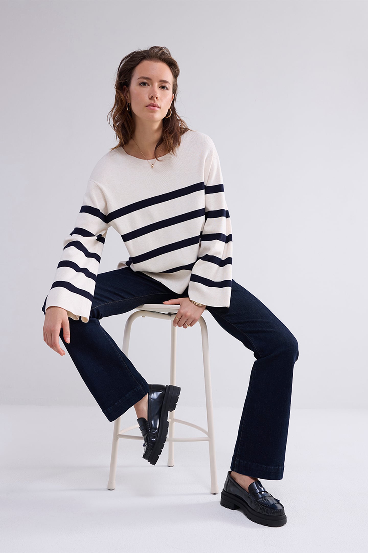 STRIPED SWEATER SOFT VISCOSE POLYAMIDE KNIT IVORY 3