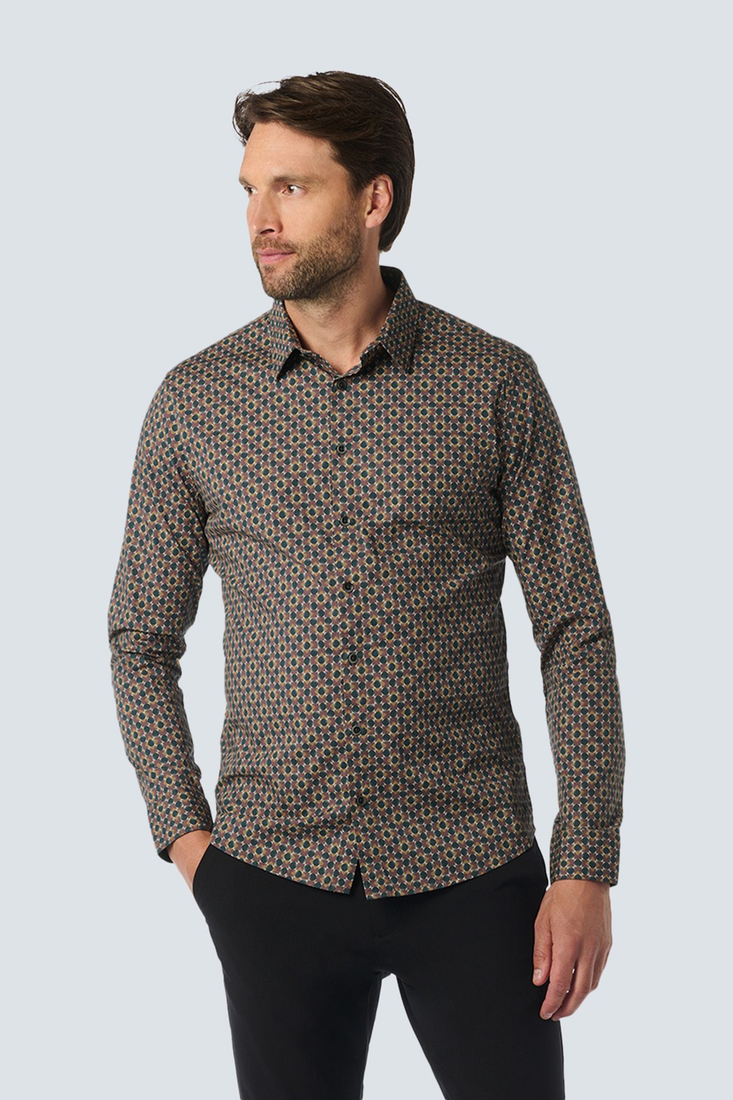 SHIRT STRETCH ALLOVER PRINTED AUBERGINE 1