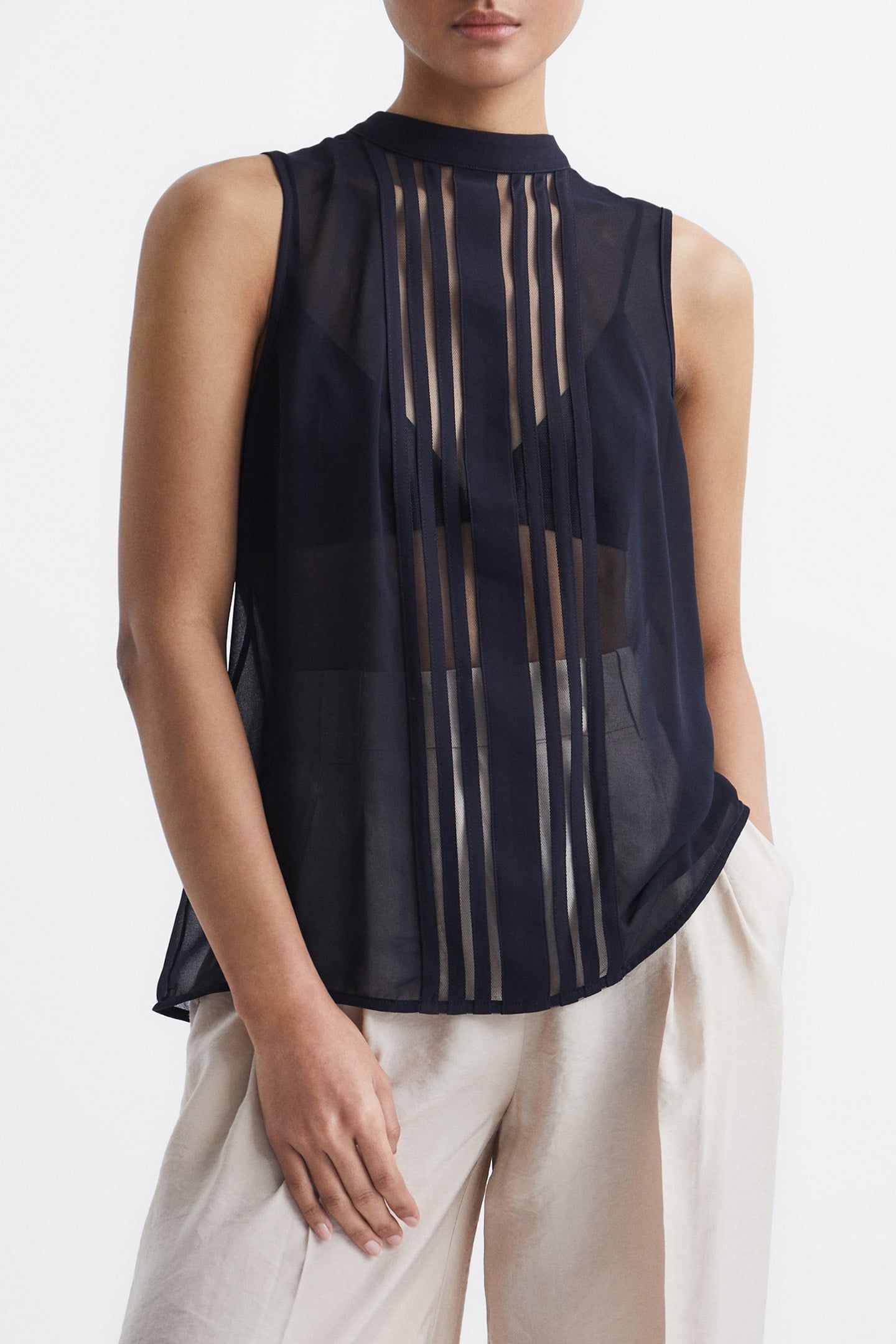 EMERY SHEER STRIPE TANK — NAVY 1