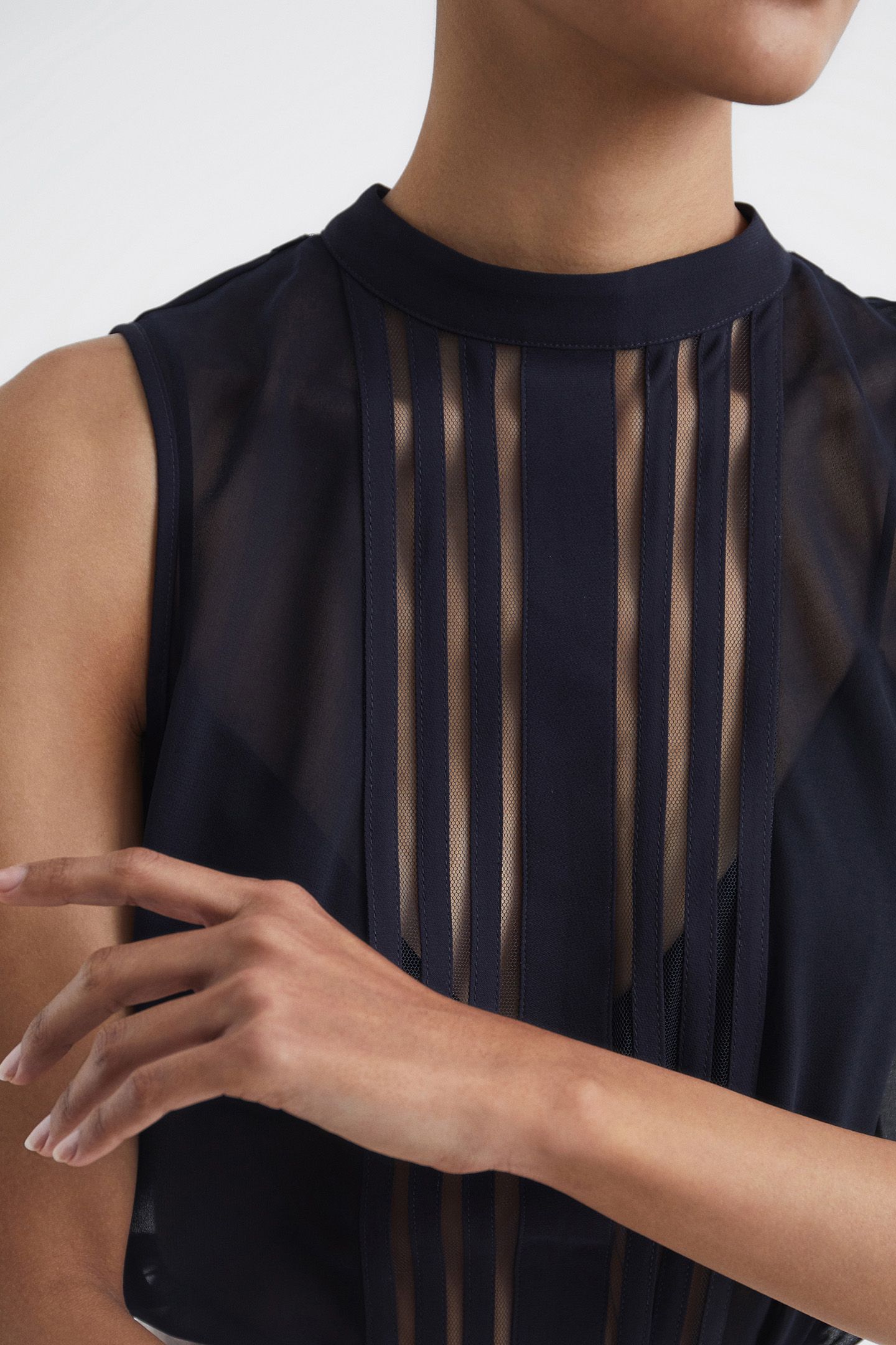 EMERY SHEER STRIPE TANK — NAVY 7