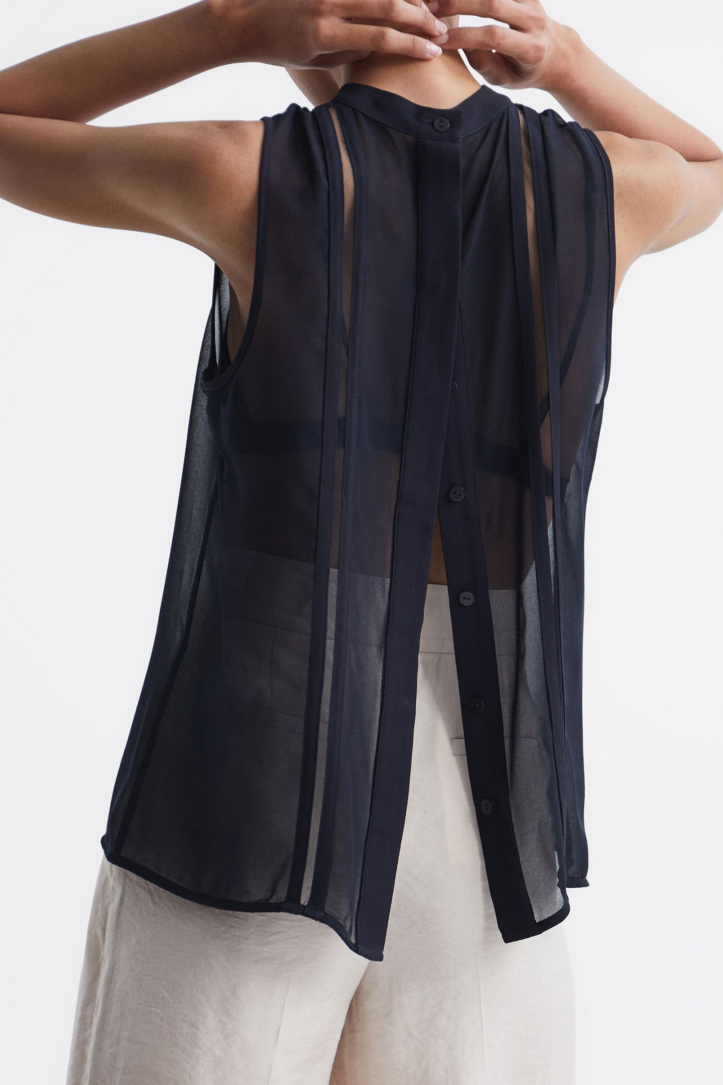EMERY SHEER STRIPE TANK — NAVY 5