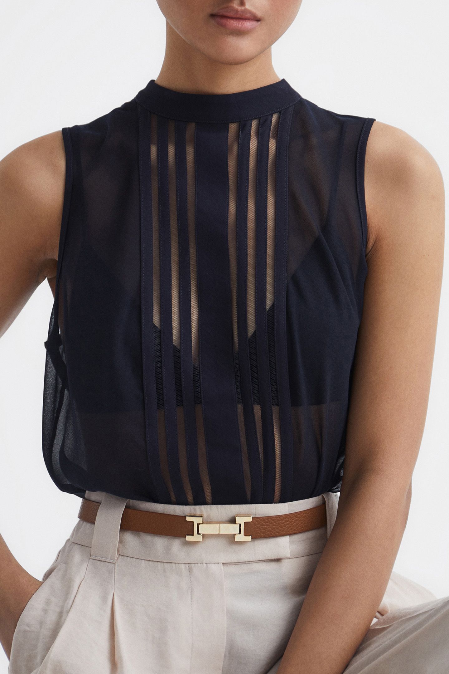 EMERY SHEER STRIPE TANK — NAVY 6