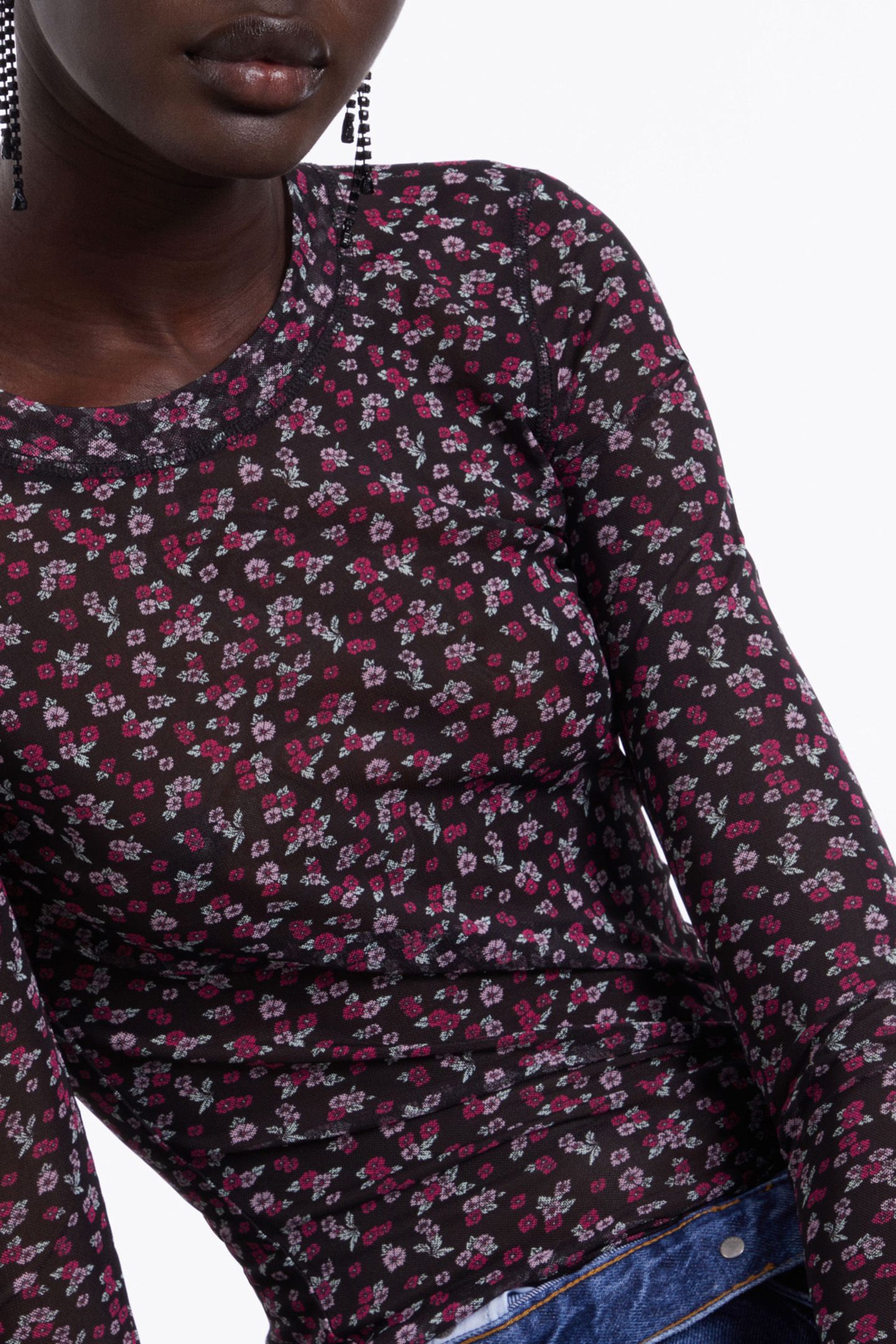 MESH TOP WITH PRINT BLACK/PINK 7