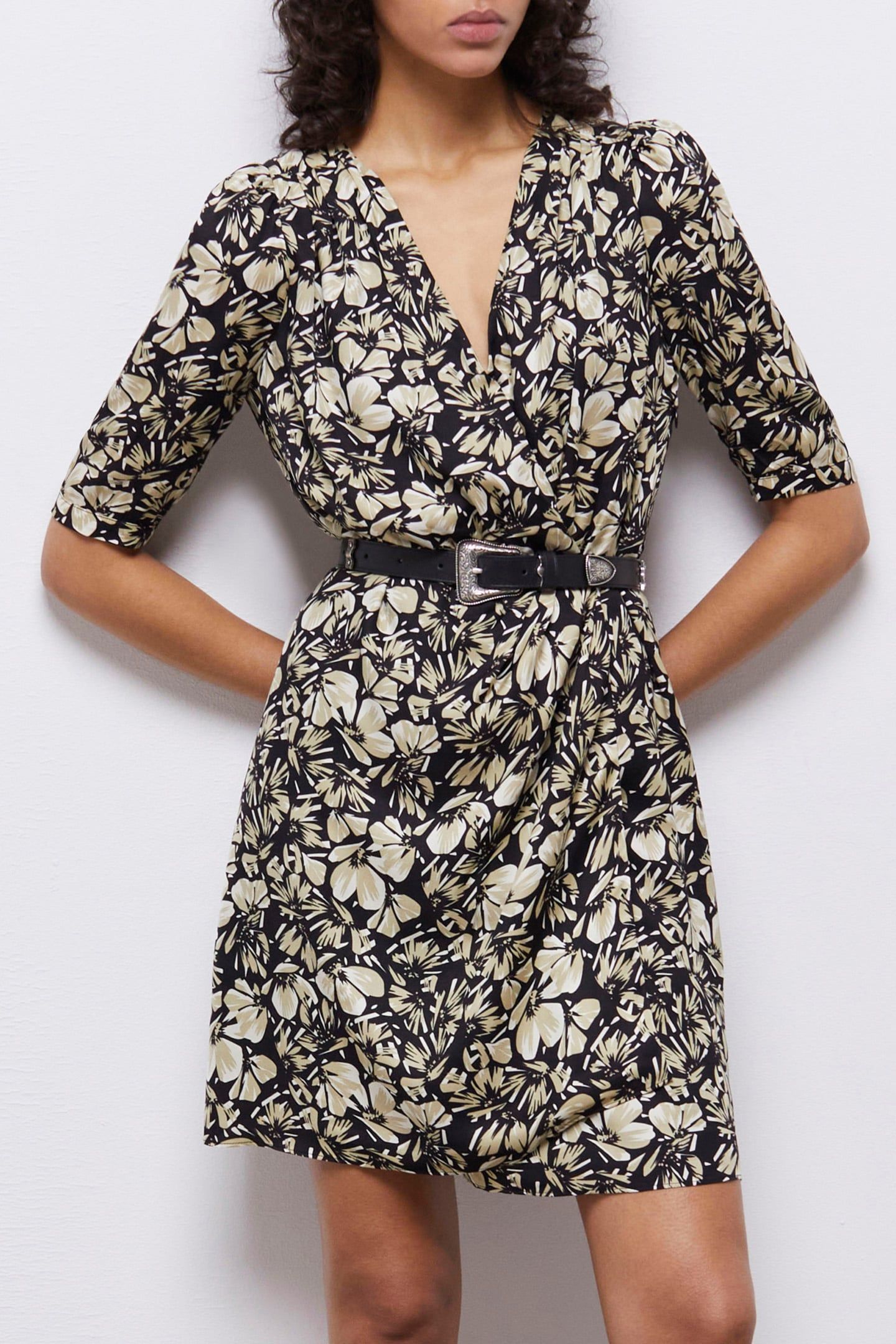 SHORT SLEEVE DRESS BLACK BROWN 1