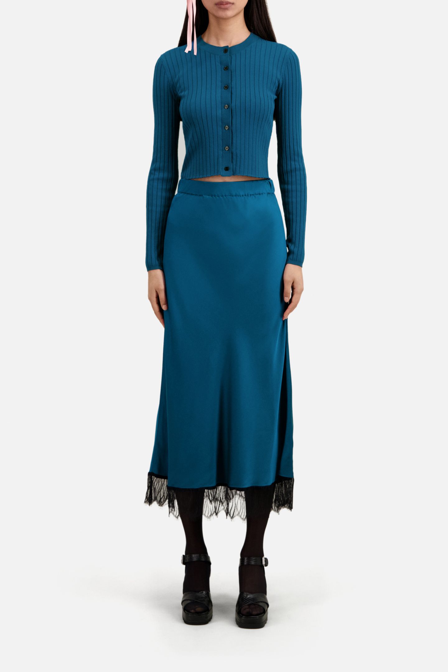 CROPPED CARDIGAN EN COTES MEDIUM BLUE 2