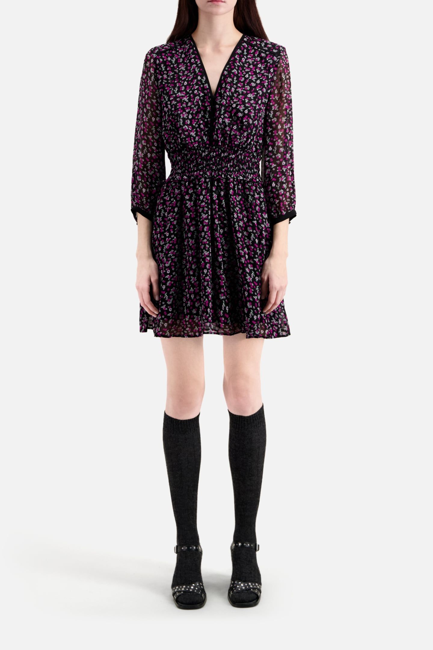 SHORT DRESS WITH 3/4 SLEEVES BLACK/PINK 2