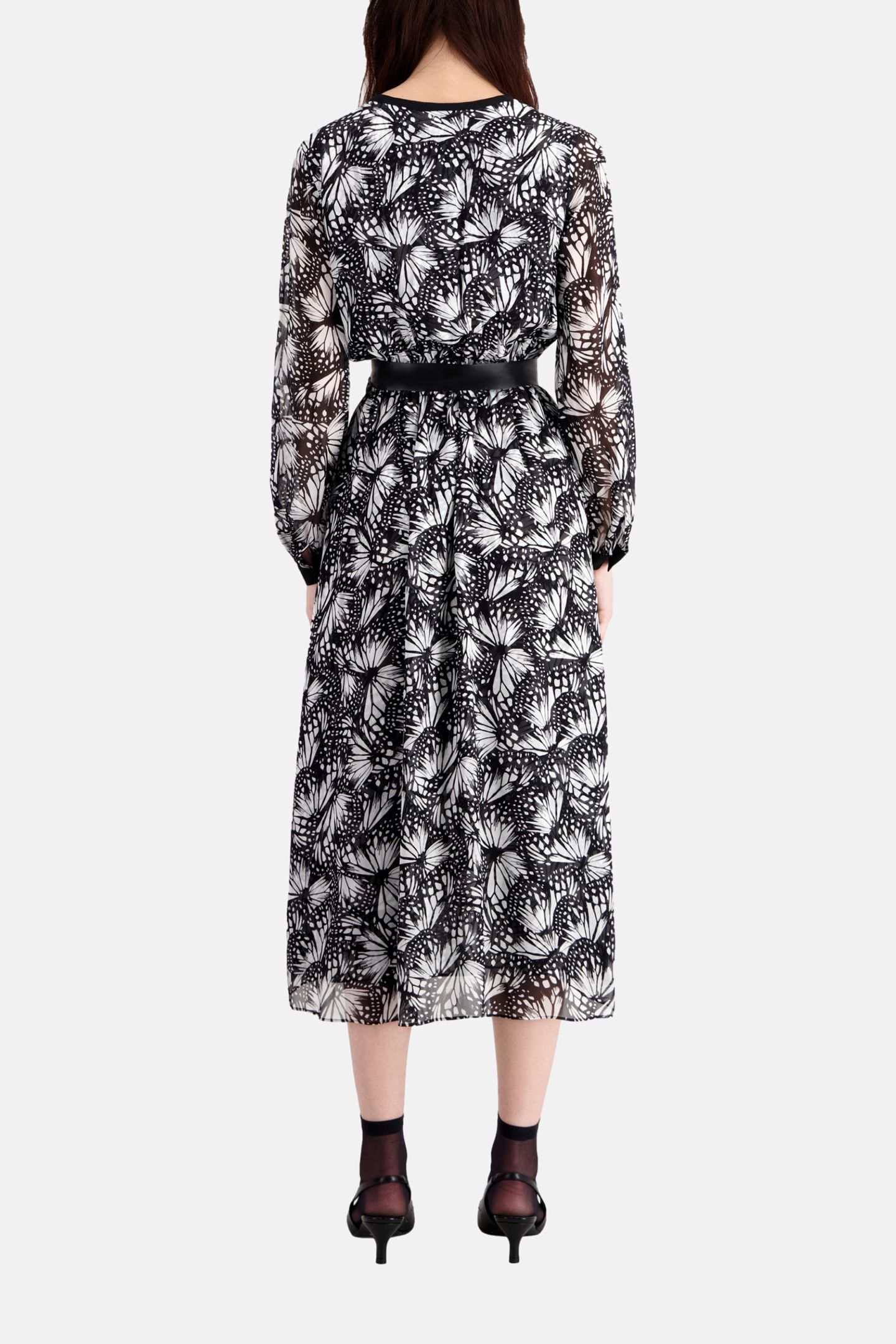 LONG-SLEEVED BUTTON-DOWN DRESS BLACK WHITE 2