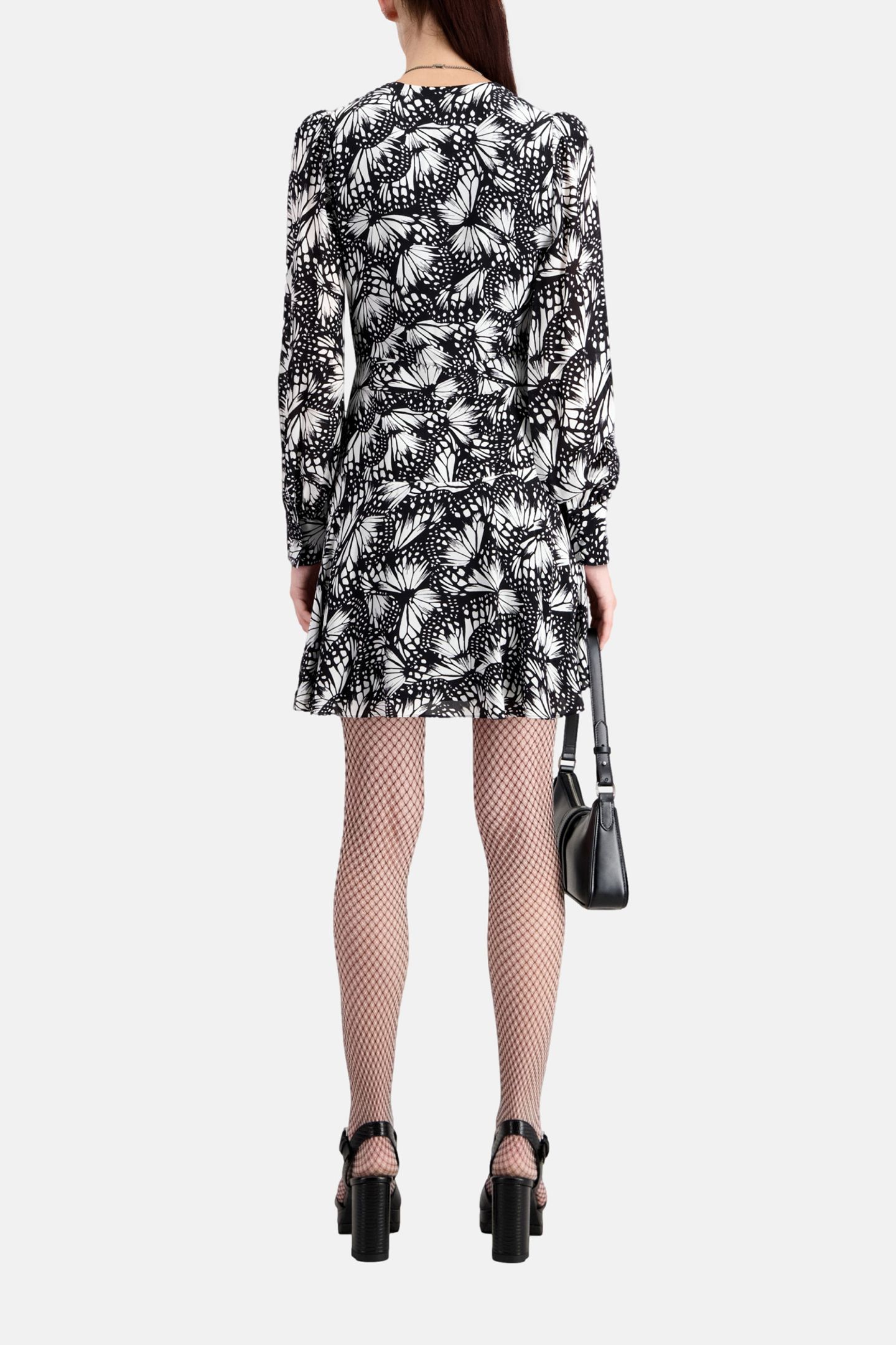 SHORT WRAP DRESS WITH LONG SLEEVES BLACK WHITE 3