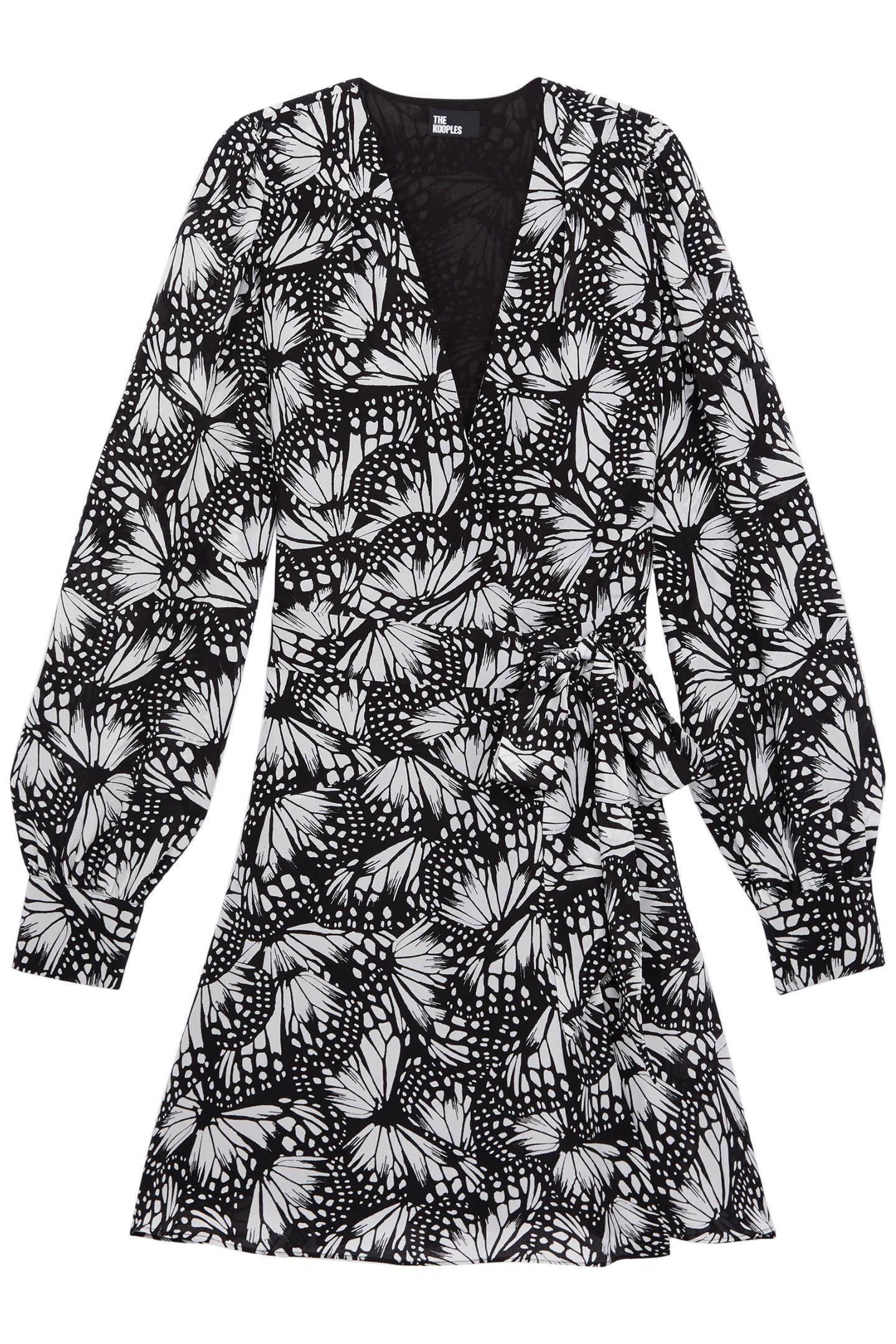 SHORT WRAP DRESS WITH LONG SLEEVES BLACK WHITE 4