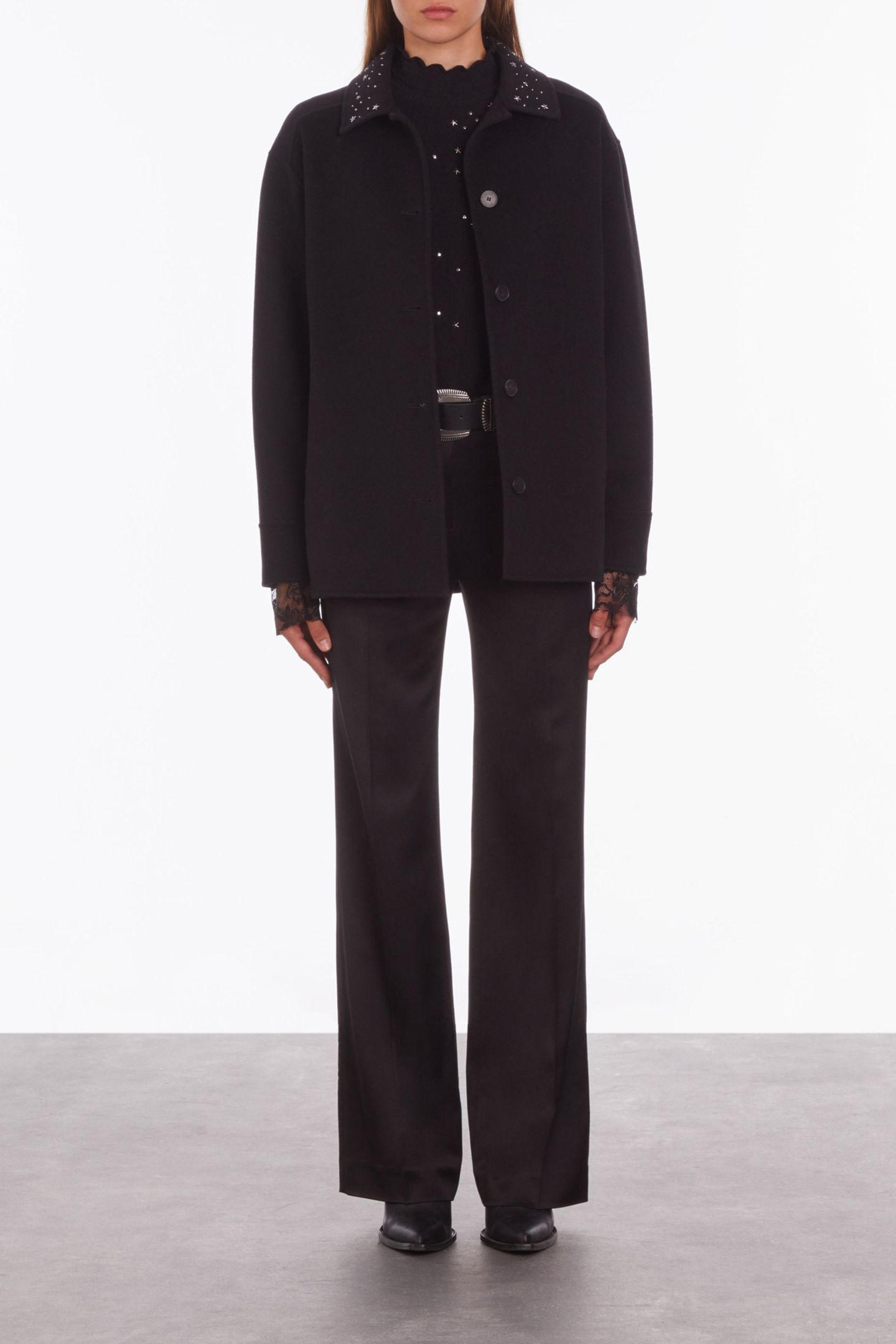 STUD AND FRINGE DOUBLE FACE JACKET BLACK 1