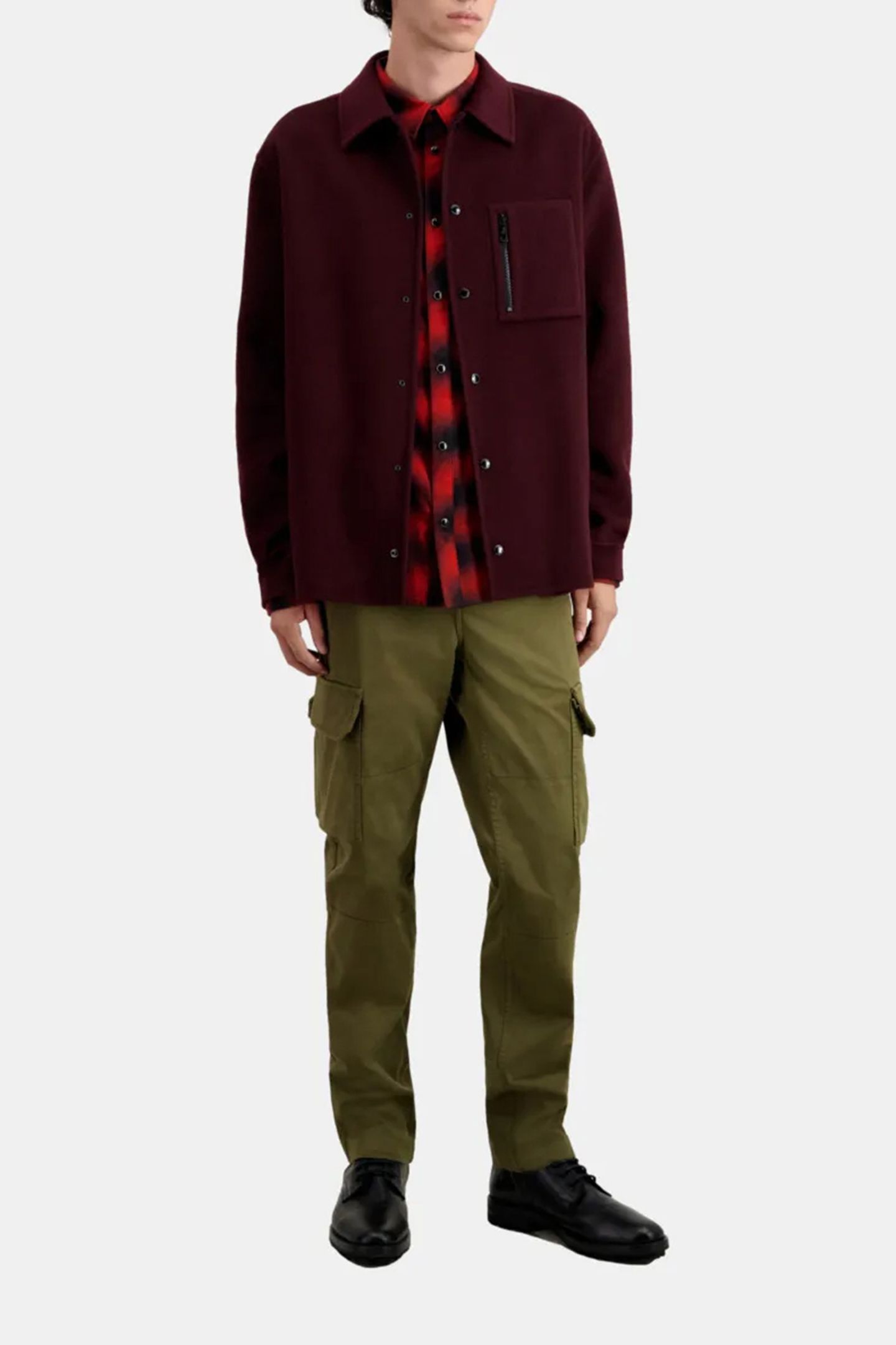 DOUBLE-SIDED WOOL JACKET WITH CHECKED INSIDE BORDEAUX/NAVY 2