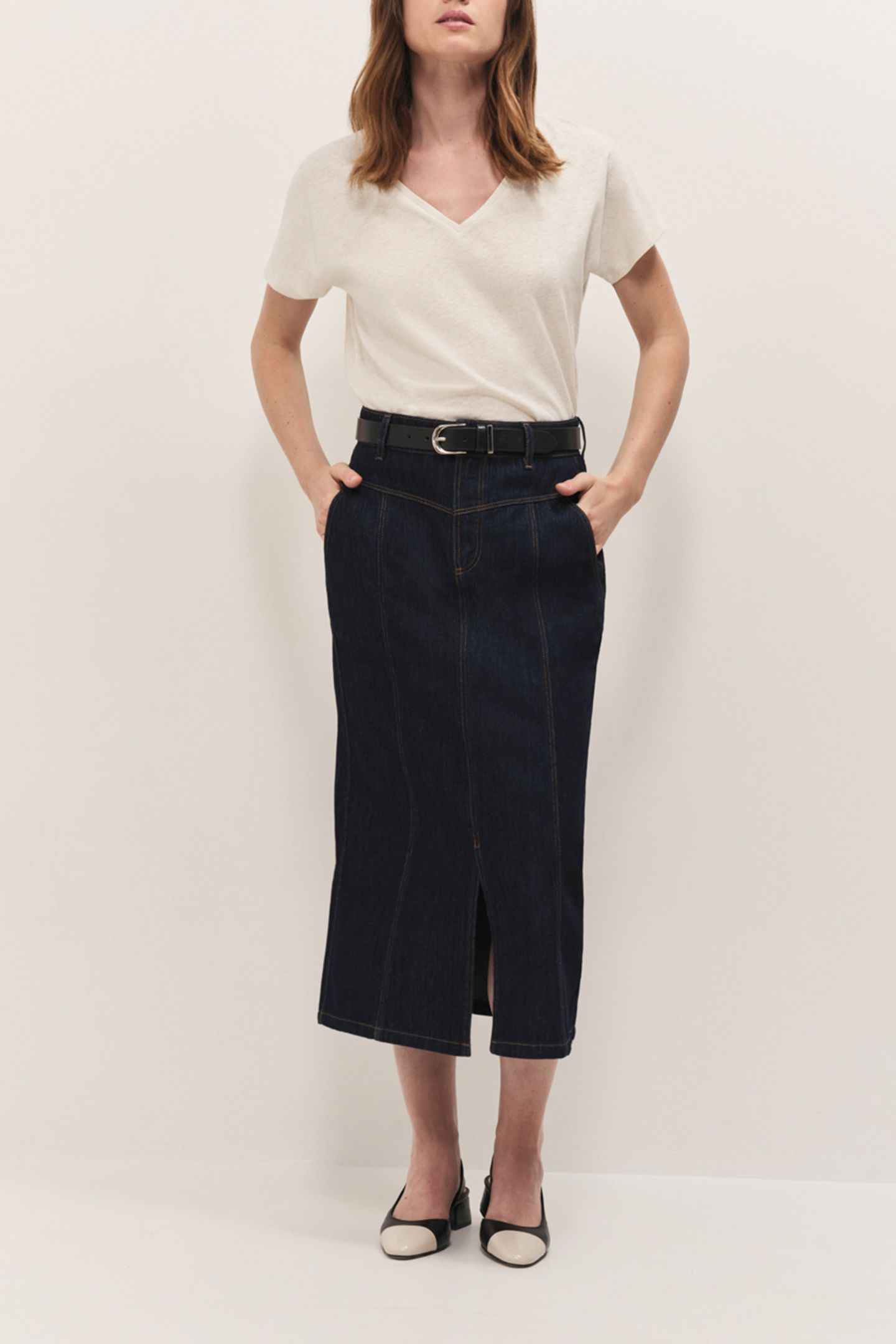 JAKE - NIGHT BLUE DENIM MIDI SKIRT 1