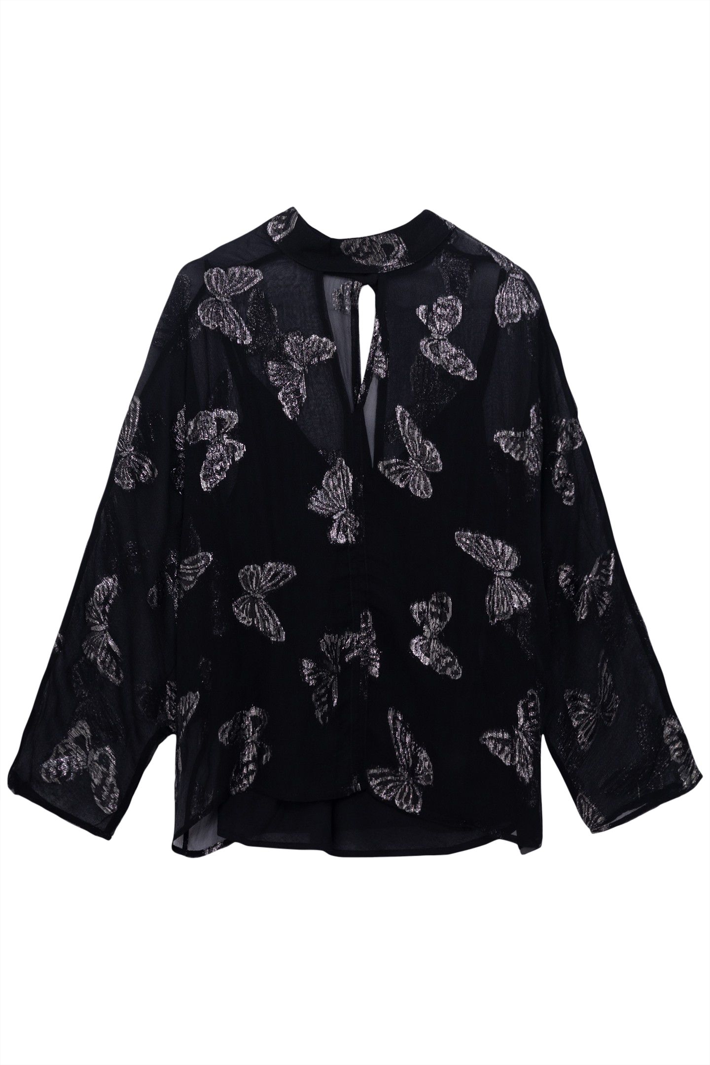 BLACK JACQUARD BUTTERFLY BLOUSE 1