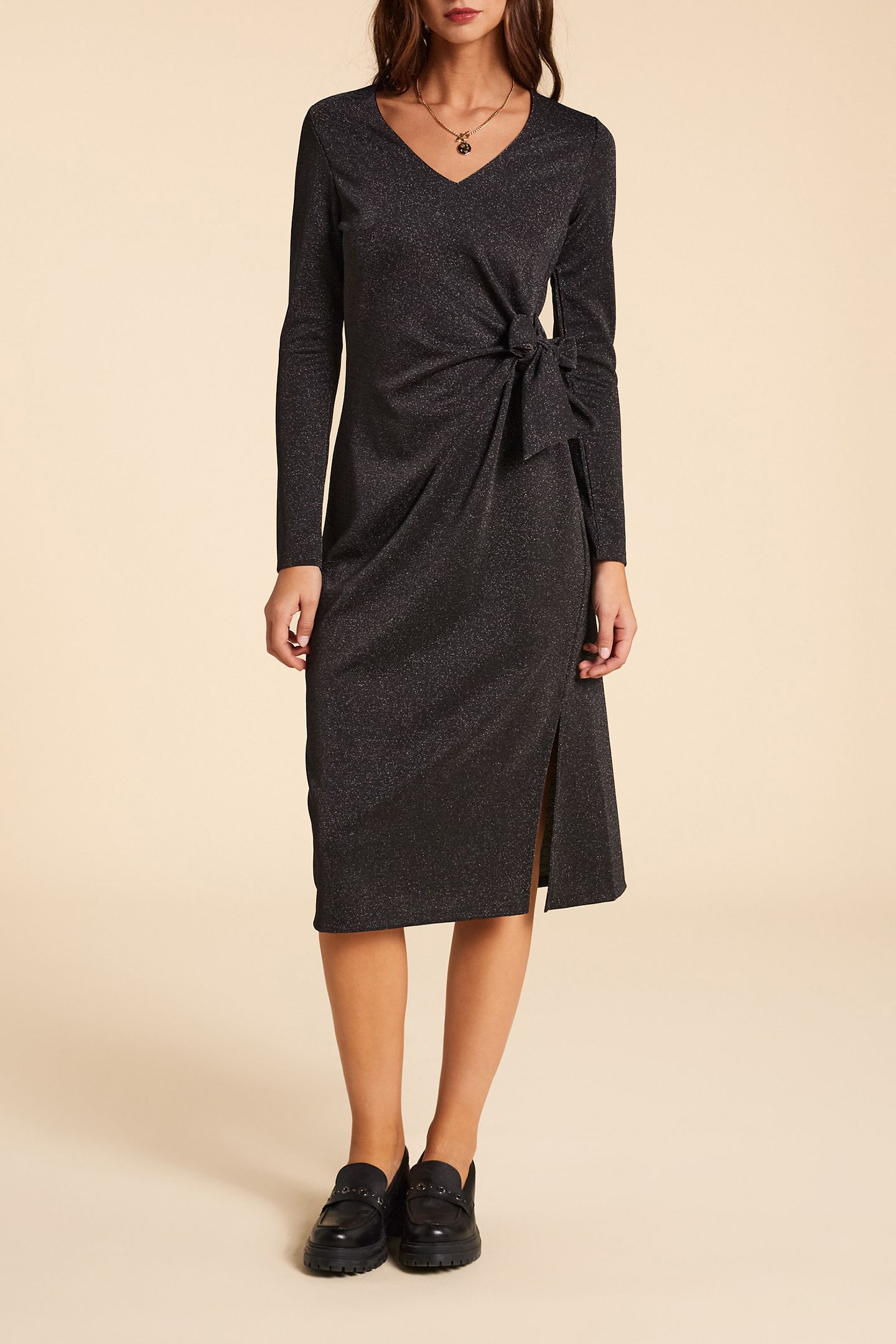 BLACK SEQUIN MESH MAXI DRESS WITH SIDE TIE 1