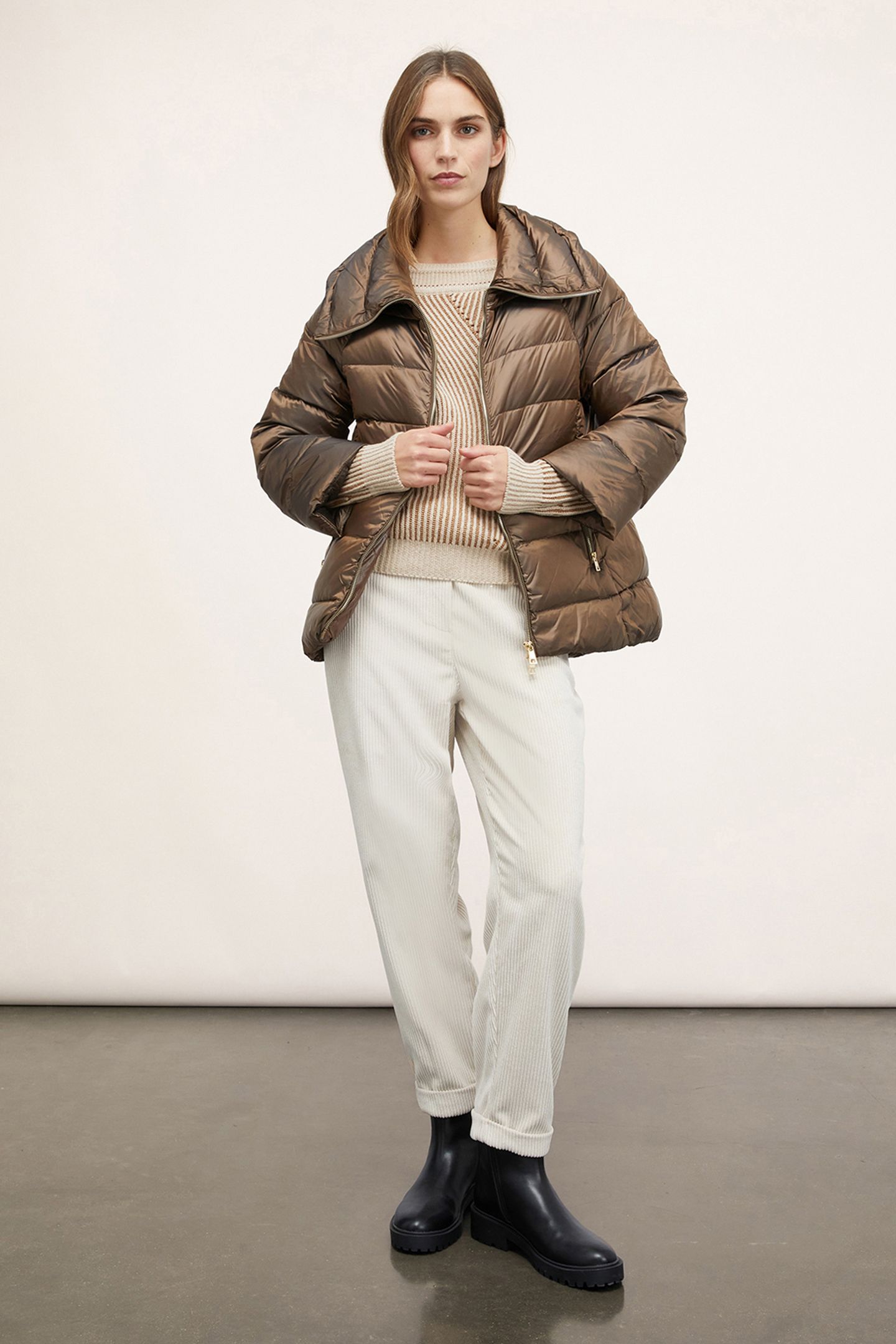 GENUINE DOWN JACKET WITH HIGH COLLAR BROWN 3