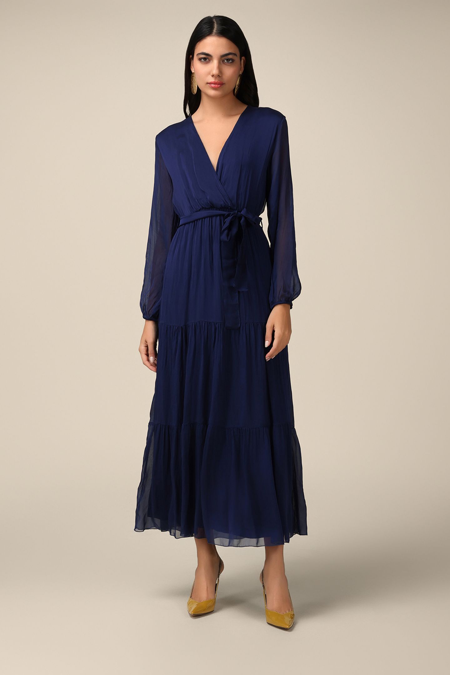 LONG SILK/VISCOSE DRESS BLUE 1