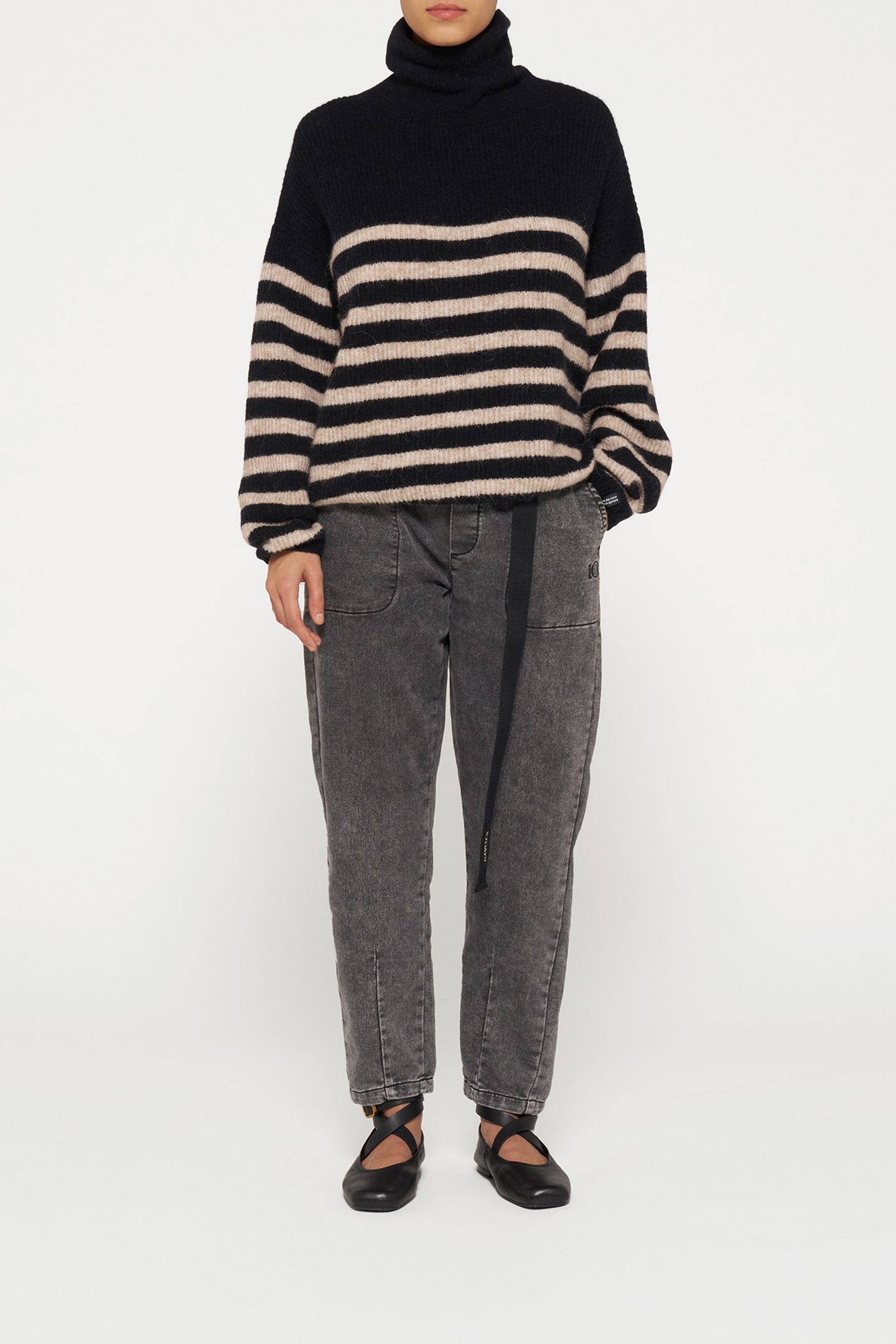 COLL SWEATER KNIT STRIPES BLACK/LIGHT LATTE 2