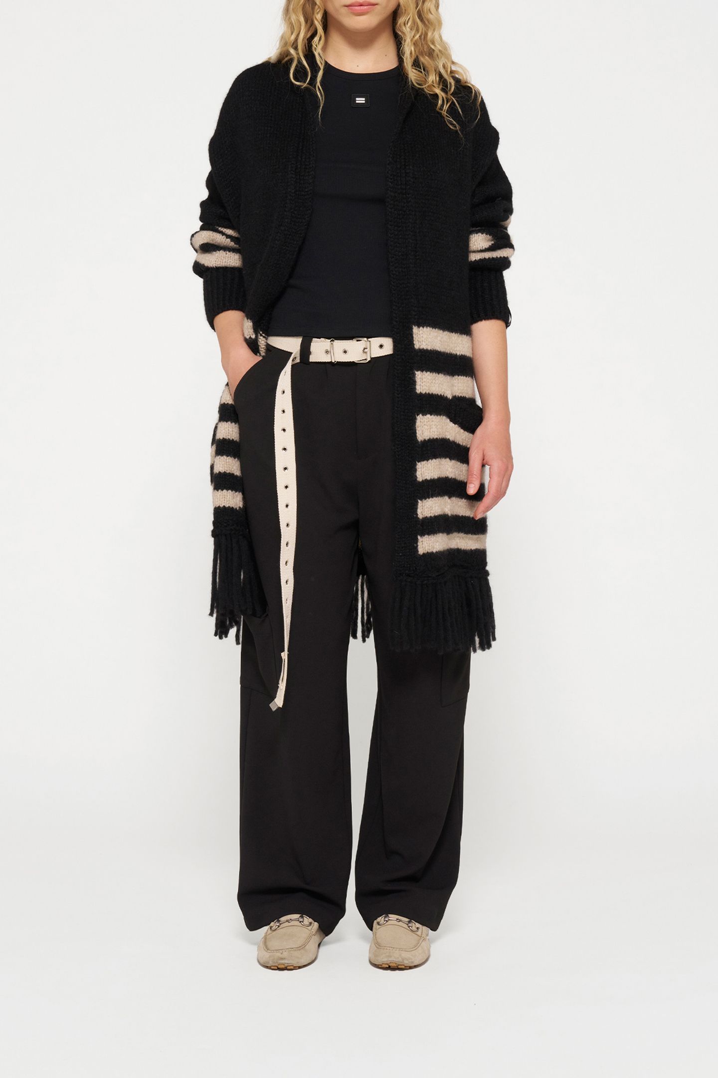 CARDIGAN KNIT STRIPES BLACK/LIGHT LATTE 2