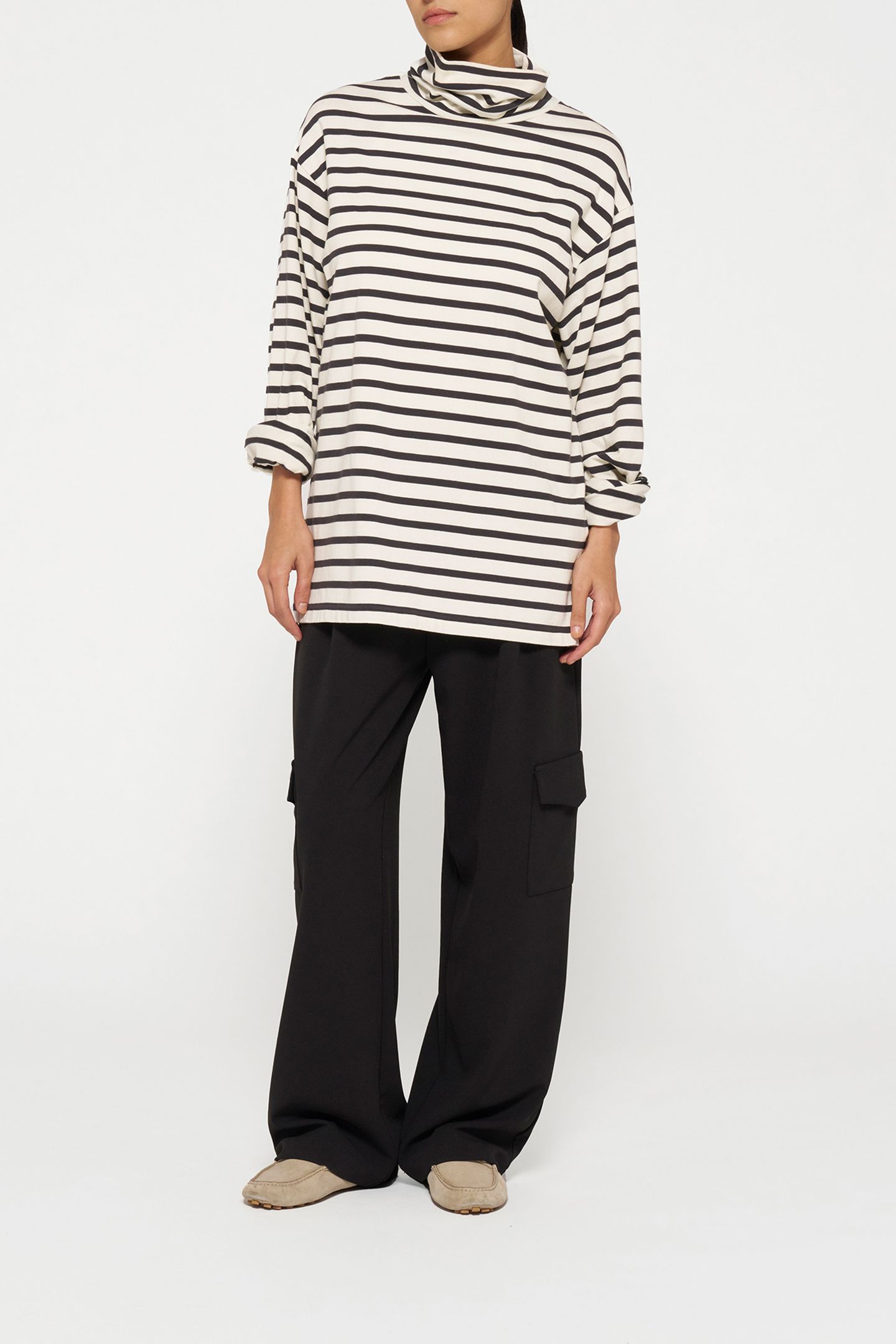 LONGSLEEVE COLL TEE STRIPES LIGHT NATURAL/GREY RAVEN 2