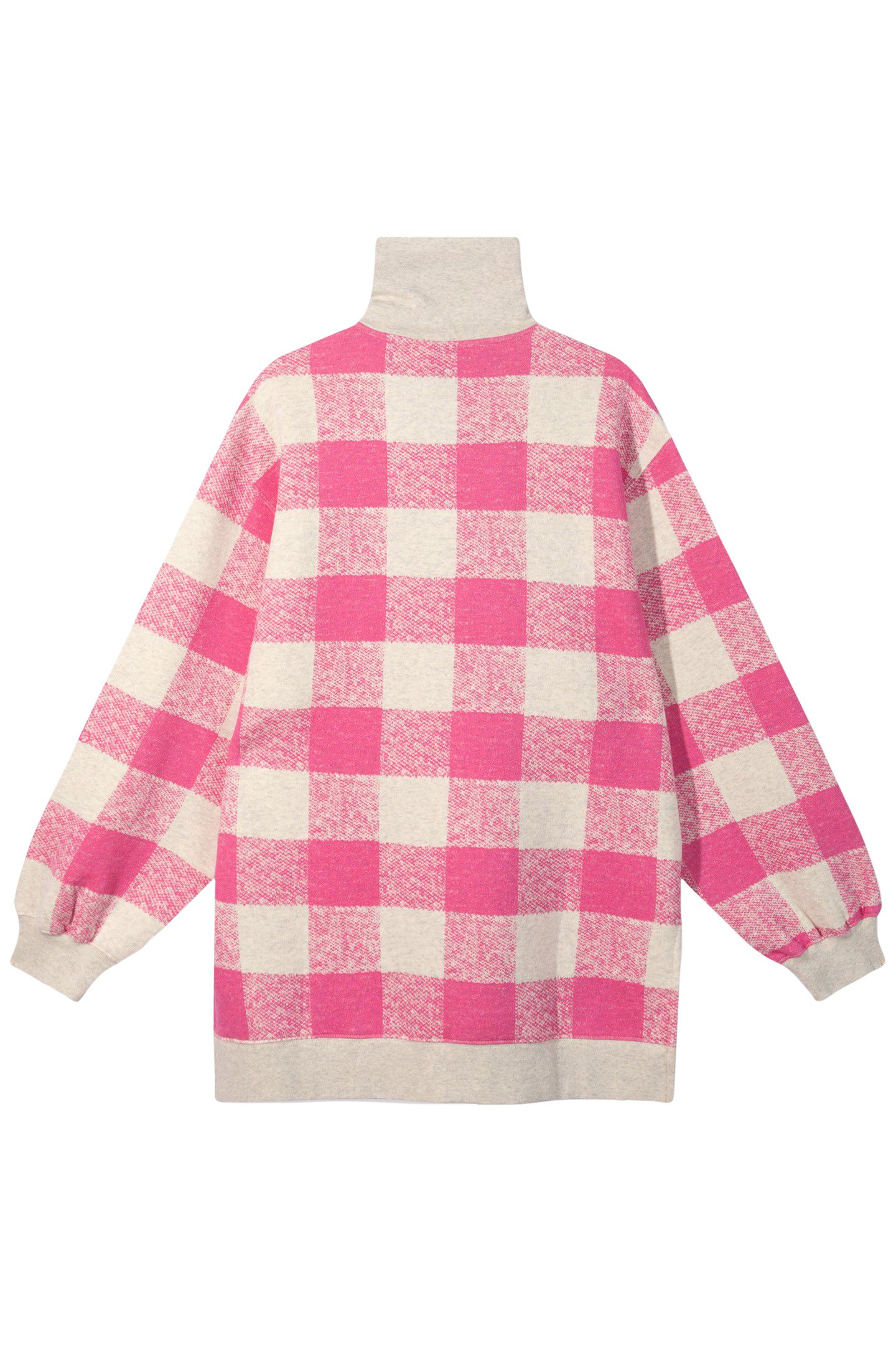 HIGH NECK ZIP SWEATER CHECK BRIGHT PINK 5