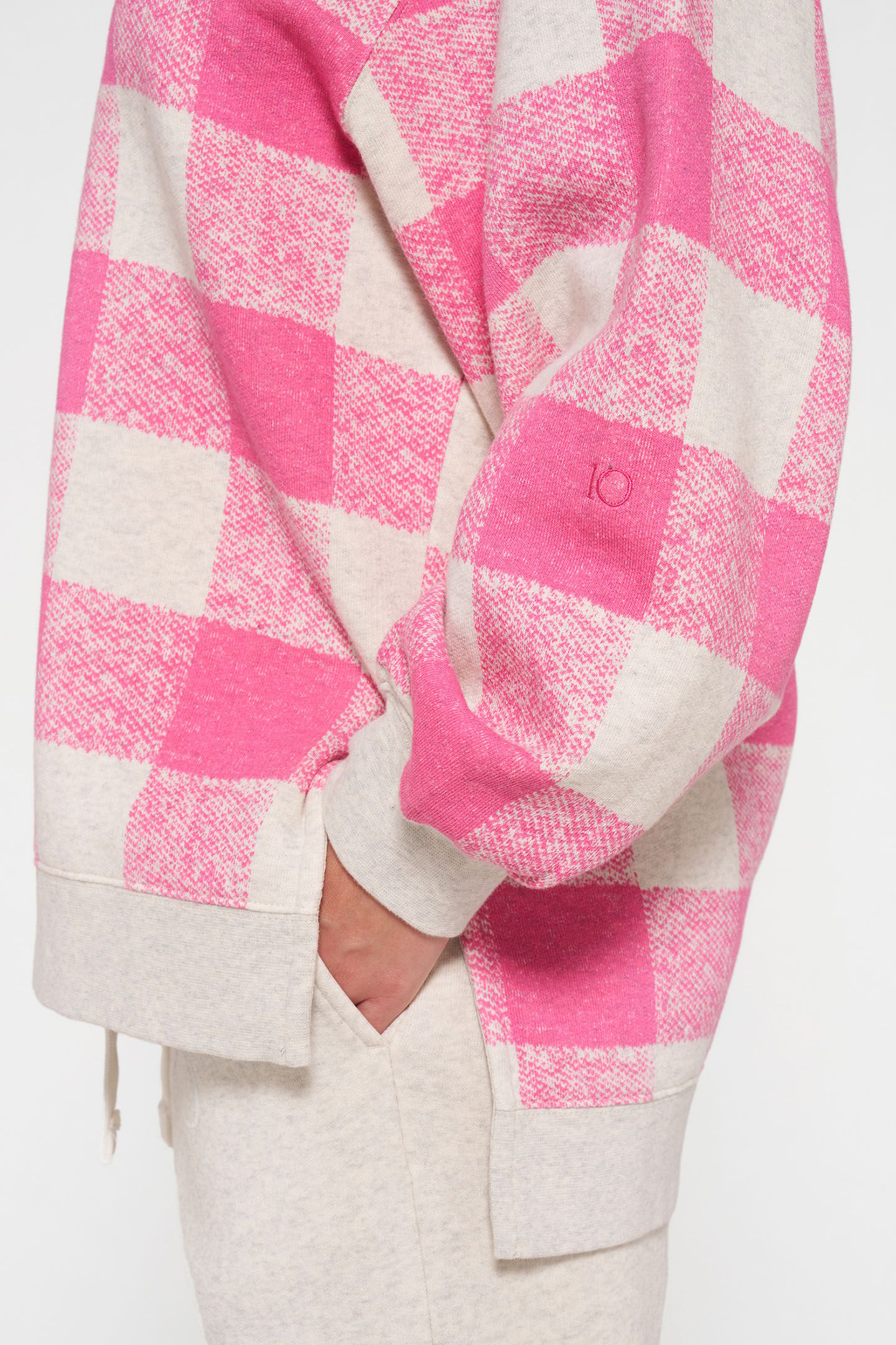 HIGH NECK ZIP SWEATER CHECK BRIGHT PINK 7