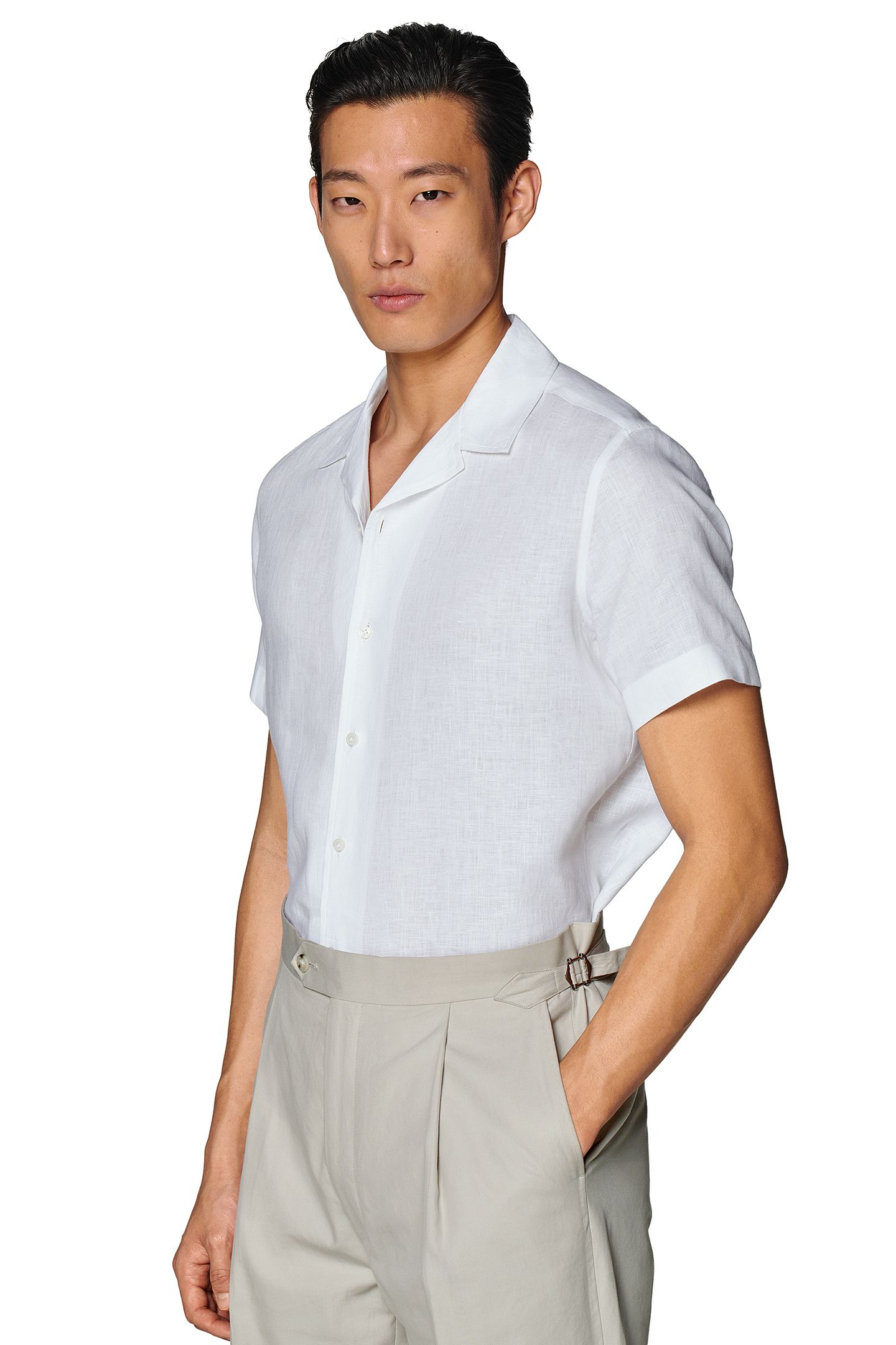 PURE LINEN SHORT SLEEVE CAMP WHITE 1