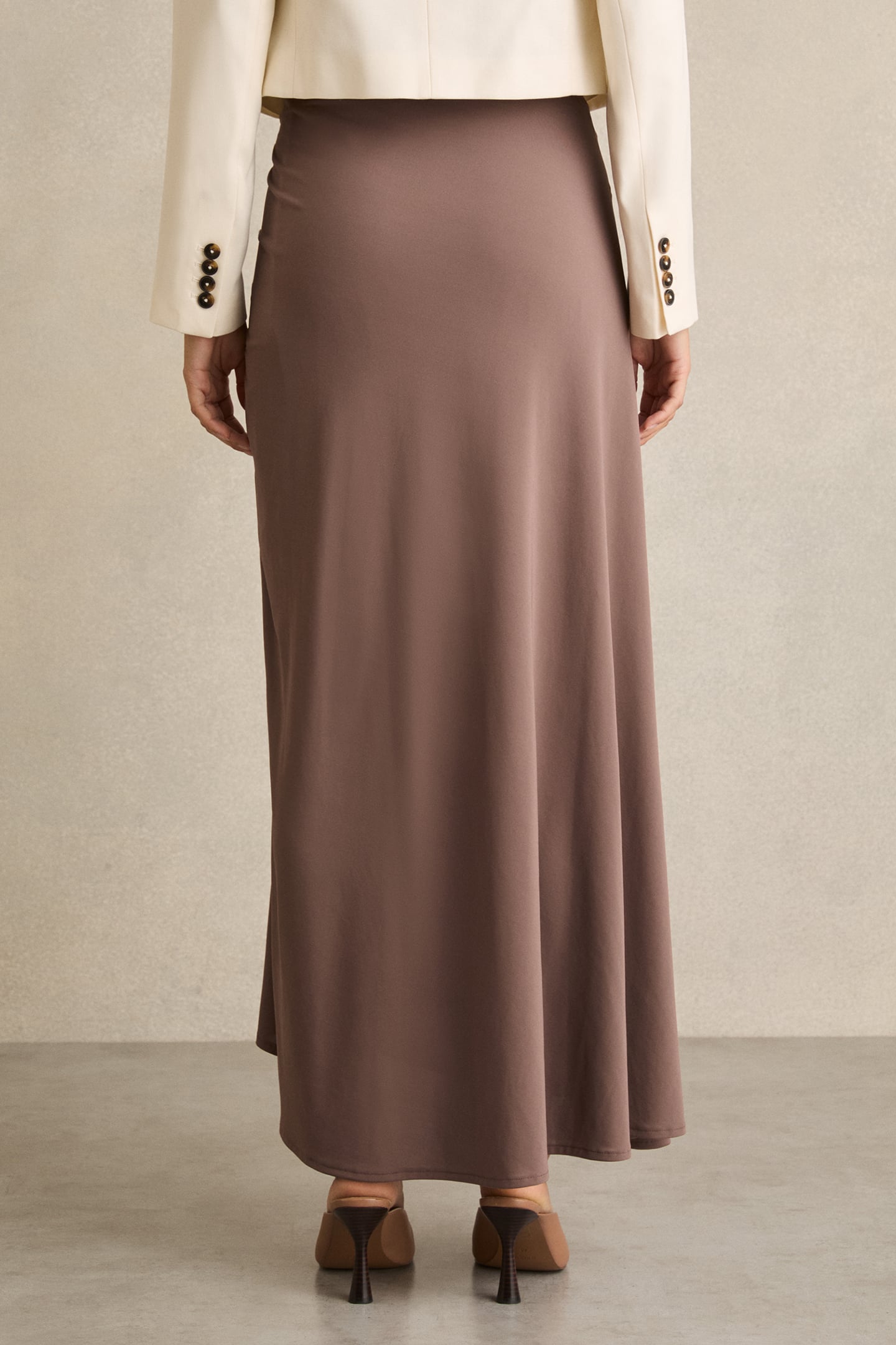 RUCHED MIDI SKIRT MINK 2